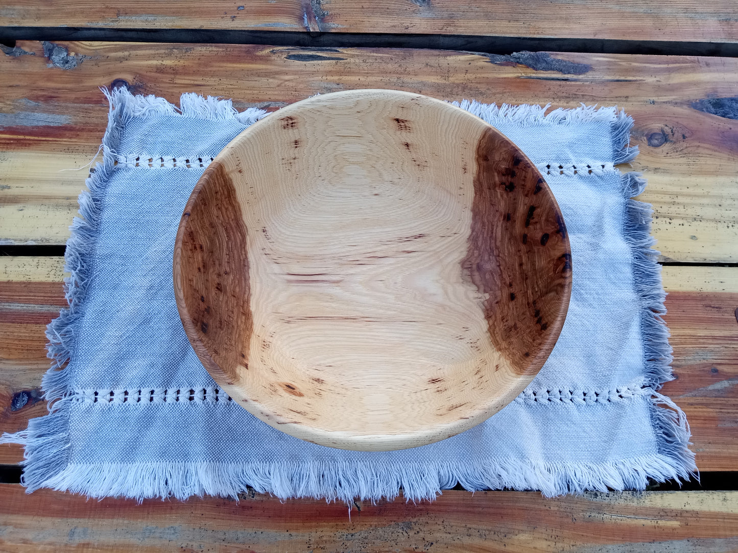 12" Hickory Wood Bowl: Handcrafted Centerpiece