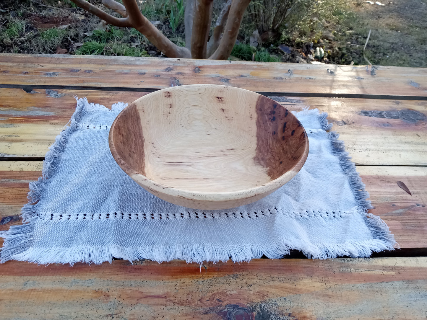 12" Hickory Wood Bowl: Handcrafted Centerpiece