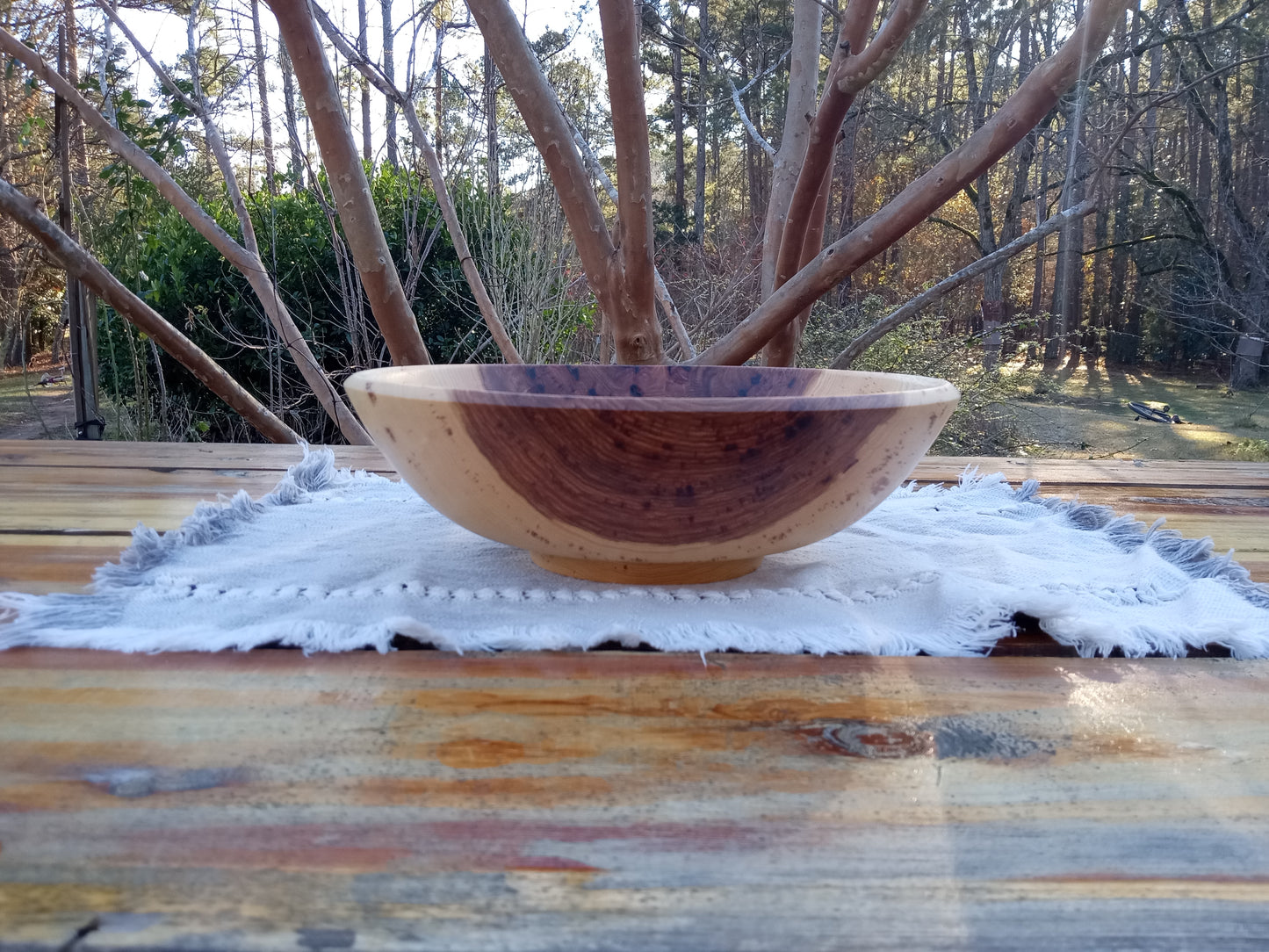 12" Hickory Wood Bowl: Handcrafted Centerpiece