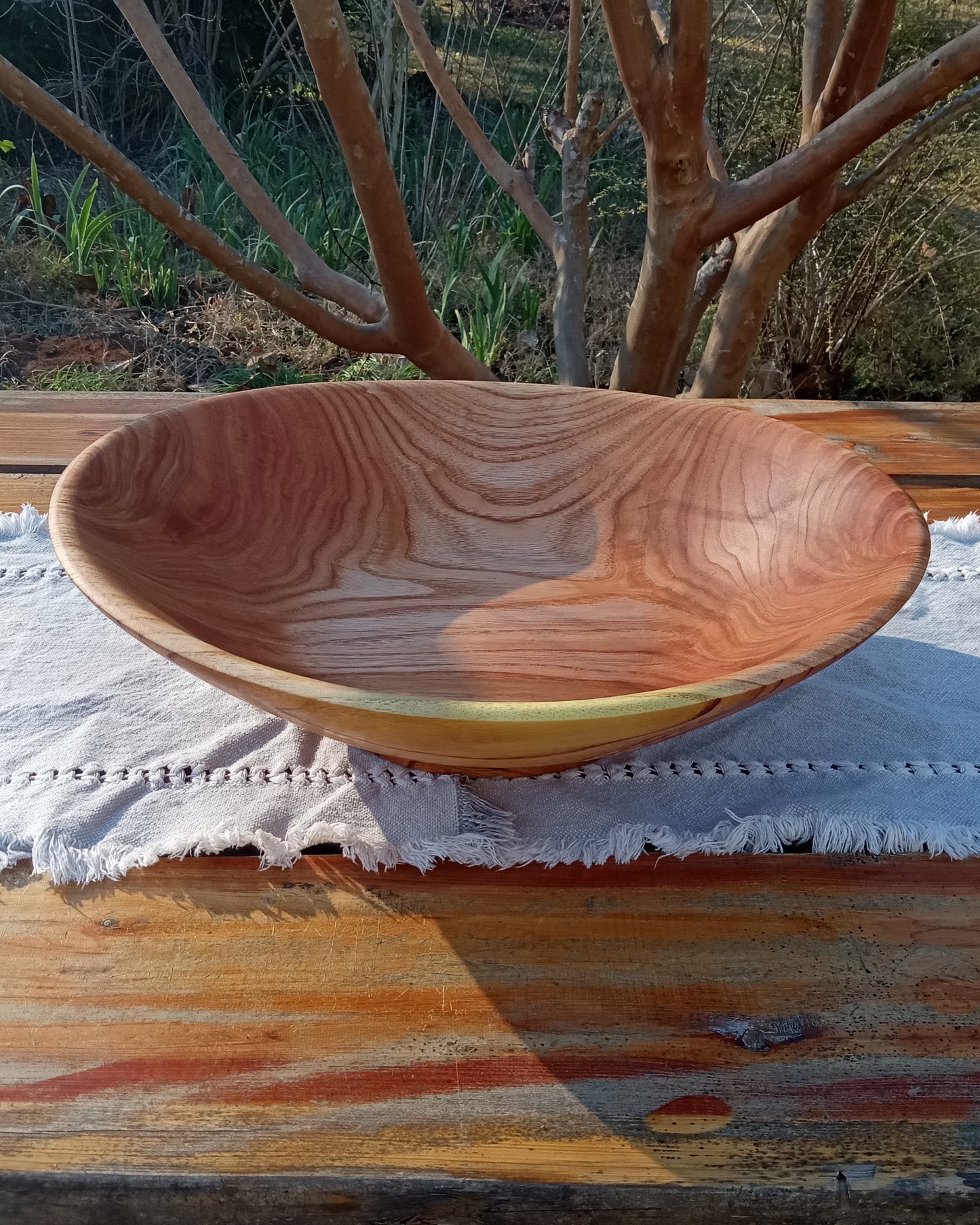 Torched Wood Salad Bowl: Handmade 17" Chinaberry
