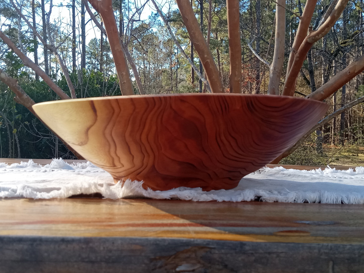 Torched Wood Salad Bowl: Handmade 17" Chinaberry