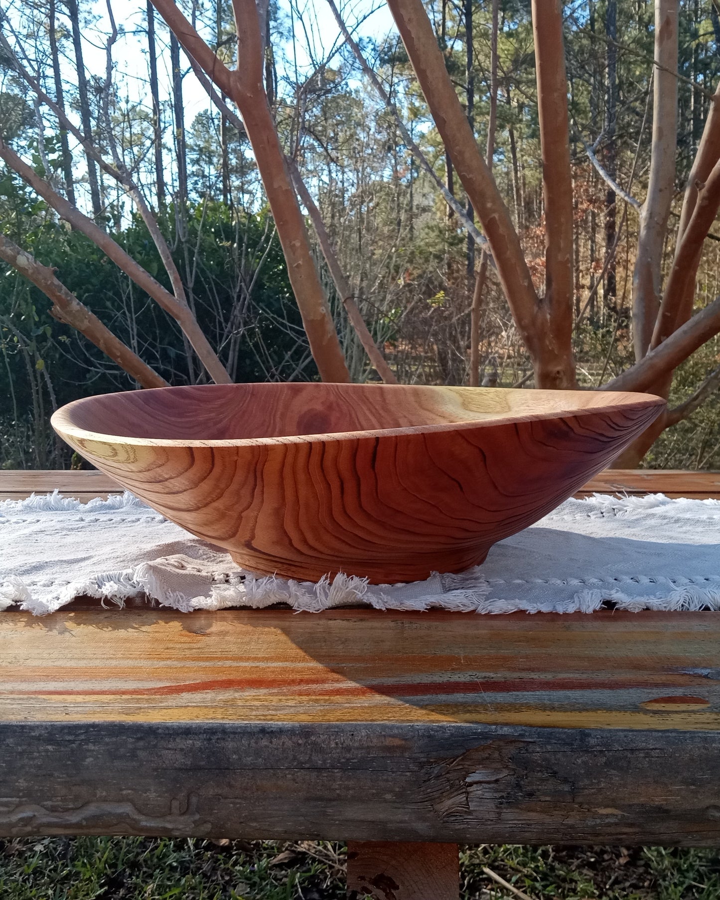 Torched Wood Salad Bowl: Handmade 17" Chinaberry