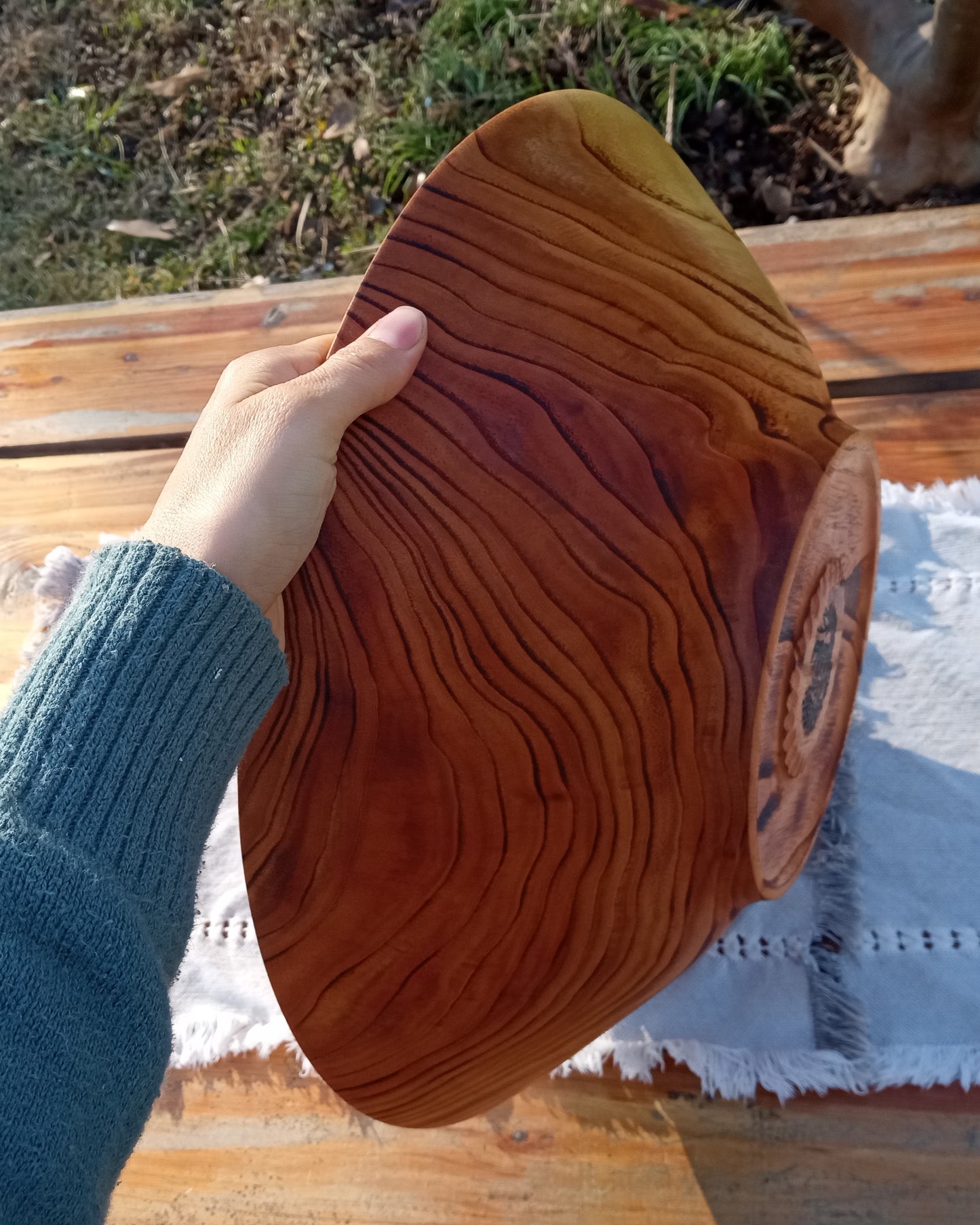 Torched Wood Salad Bowl: Handmade 17" Chinaberry