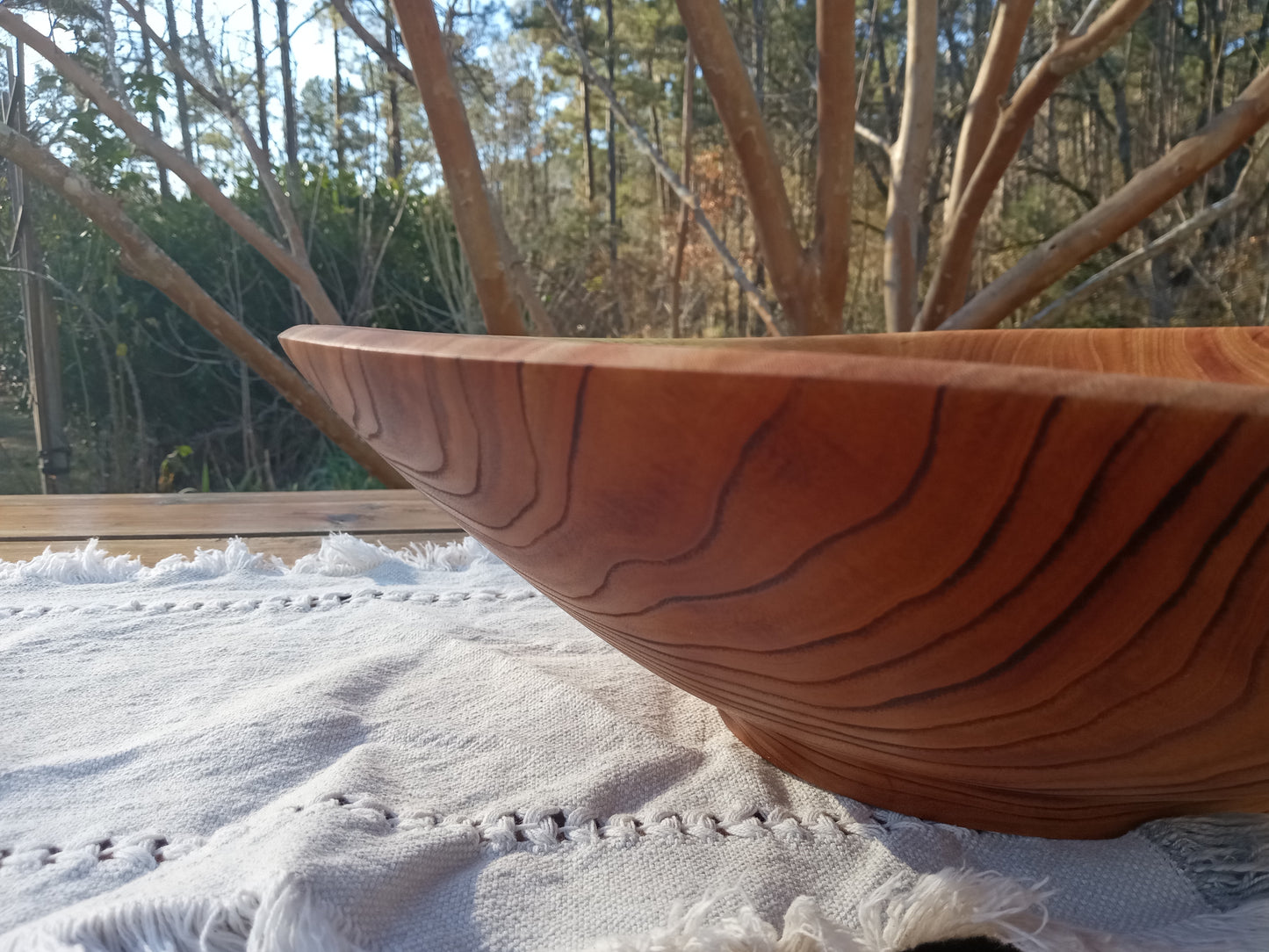 Torched Wood Salad Bowl: Handmade 17" Chinaberry