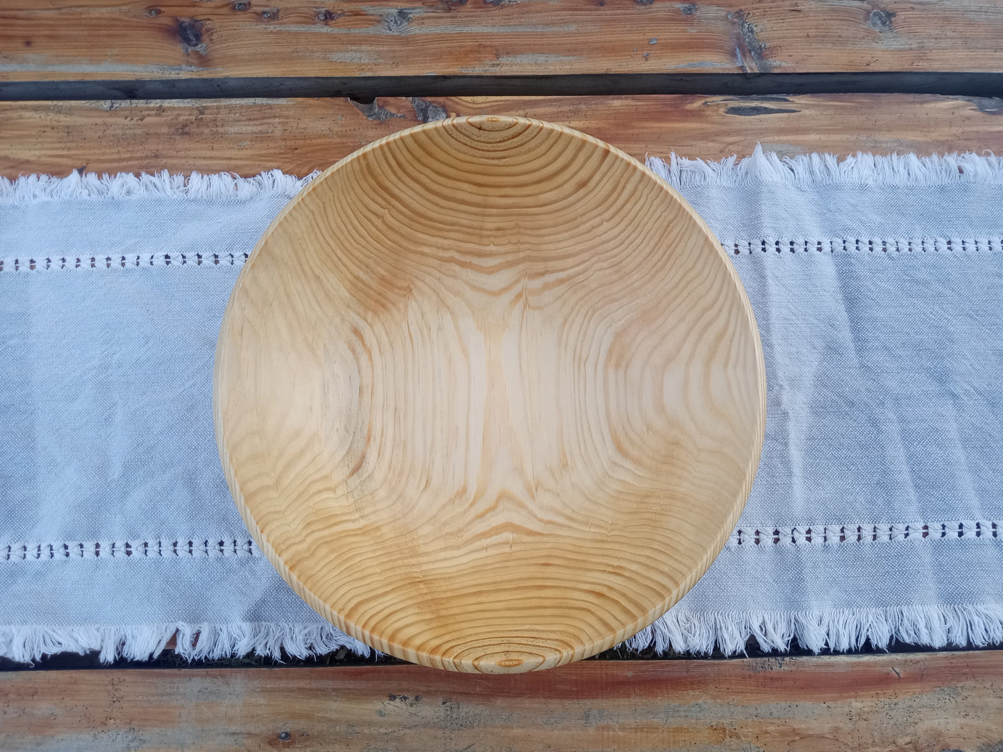 14" Blonde Wood Salad Bowl Hand Turned from Southern Yellow Pine - Beautiful Handmade Wooden Serving Bowl - Housewarming Gift