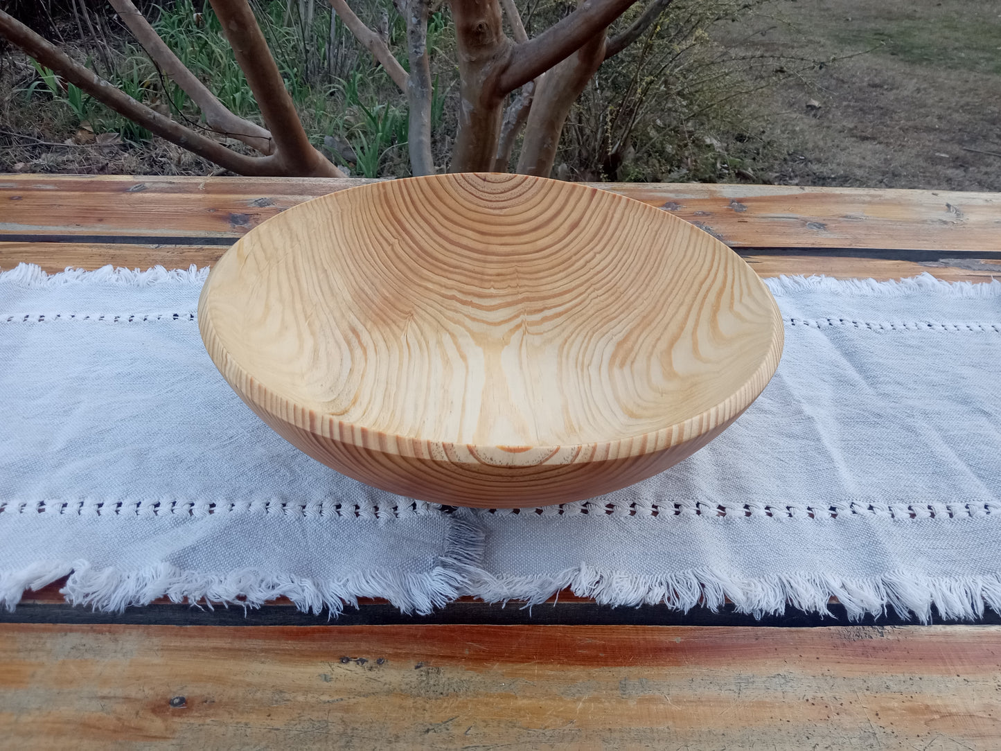 14" Blonde Wood Salad Bowl Hand Turned from Southern Yellow Pine - Beautiful Handmade Wooden Serving Bowl - Housewarming Gift