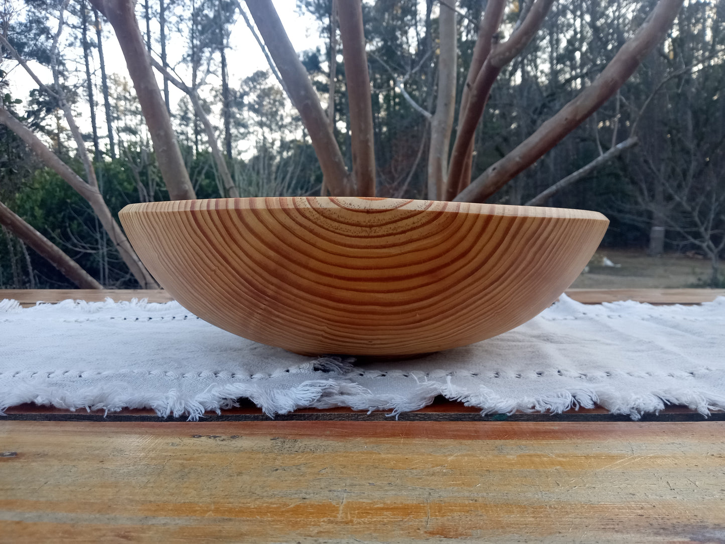 14" Blonde Wood Salad Bowl Hand Turned from Southern Yellow Pine - Beautiful Handmade Wooden Serving Bowl - Housewarming Gift