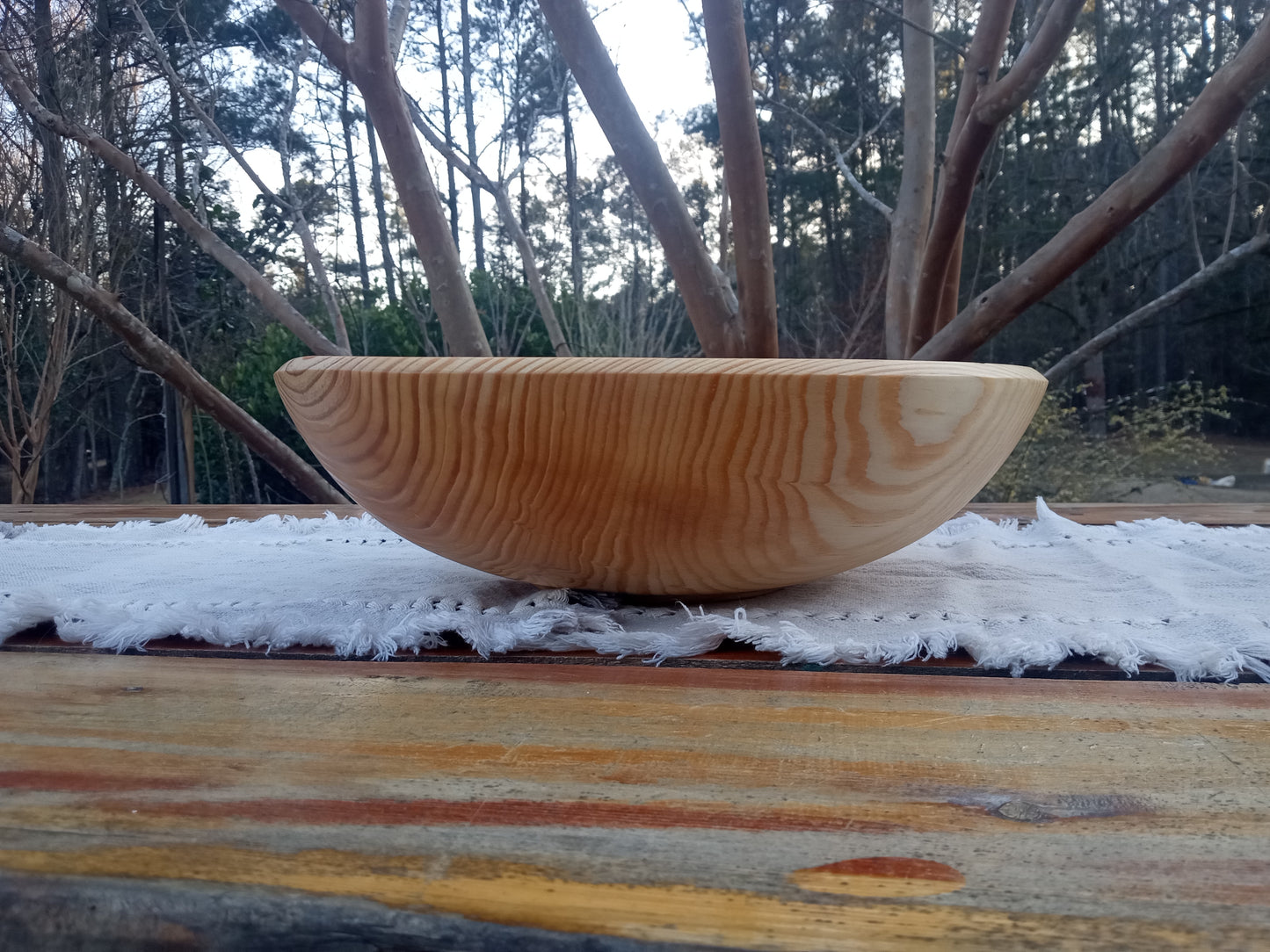 14" Blonde Wood Salad Bowl Hand Turned from Southern Yellow Pine - Beautiful Handmade Wooden Serving Bowl - Housewarming Gift