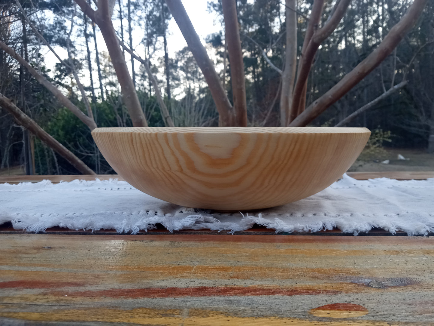 14" Blonde Wood Salad Bowl Hand Turned from Southern Yellow Pine - Beautiful Handmade Wooden Serving Bowl - Housewarming Gift