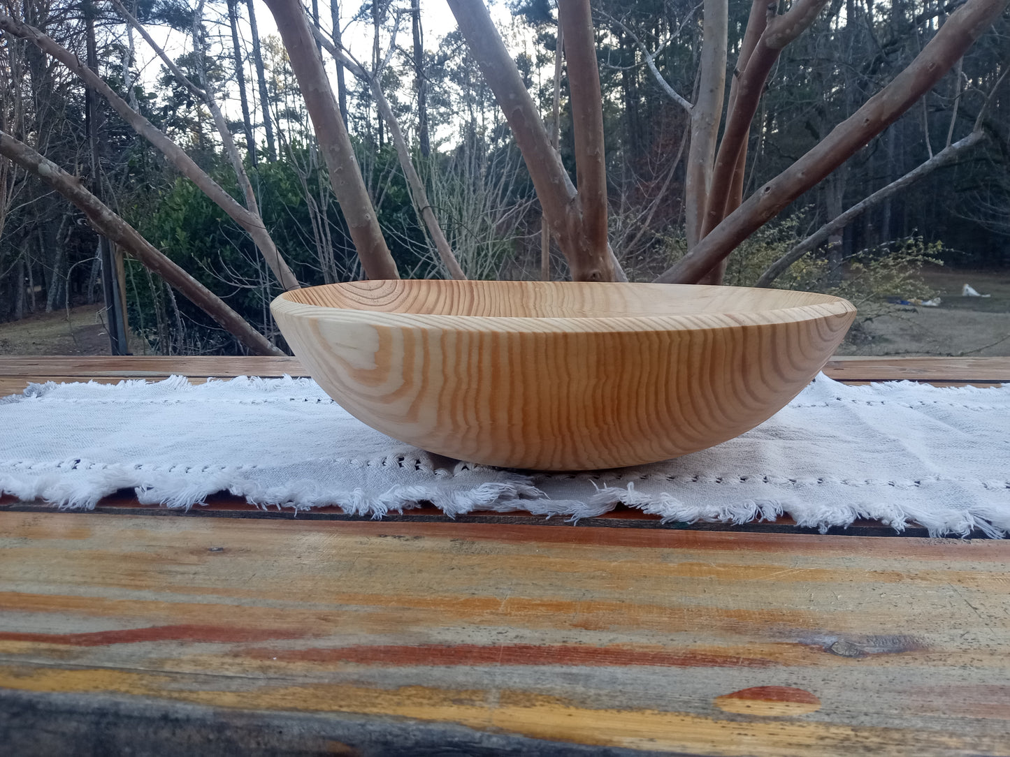 14" Blonde Wood Salad Bowl Hand Turned from Southern Yellow Pine - Beautiful Handmade Wooden Serving Bowl - Housewarming Gift