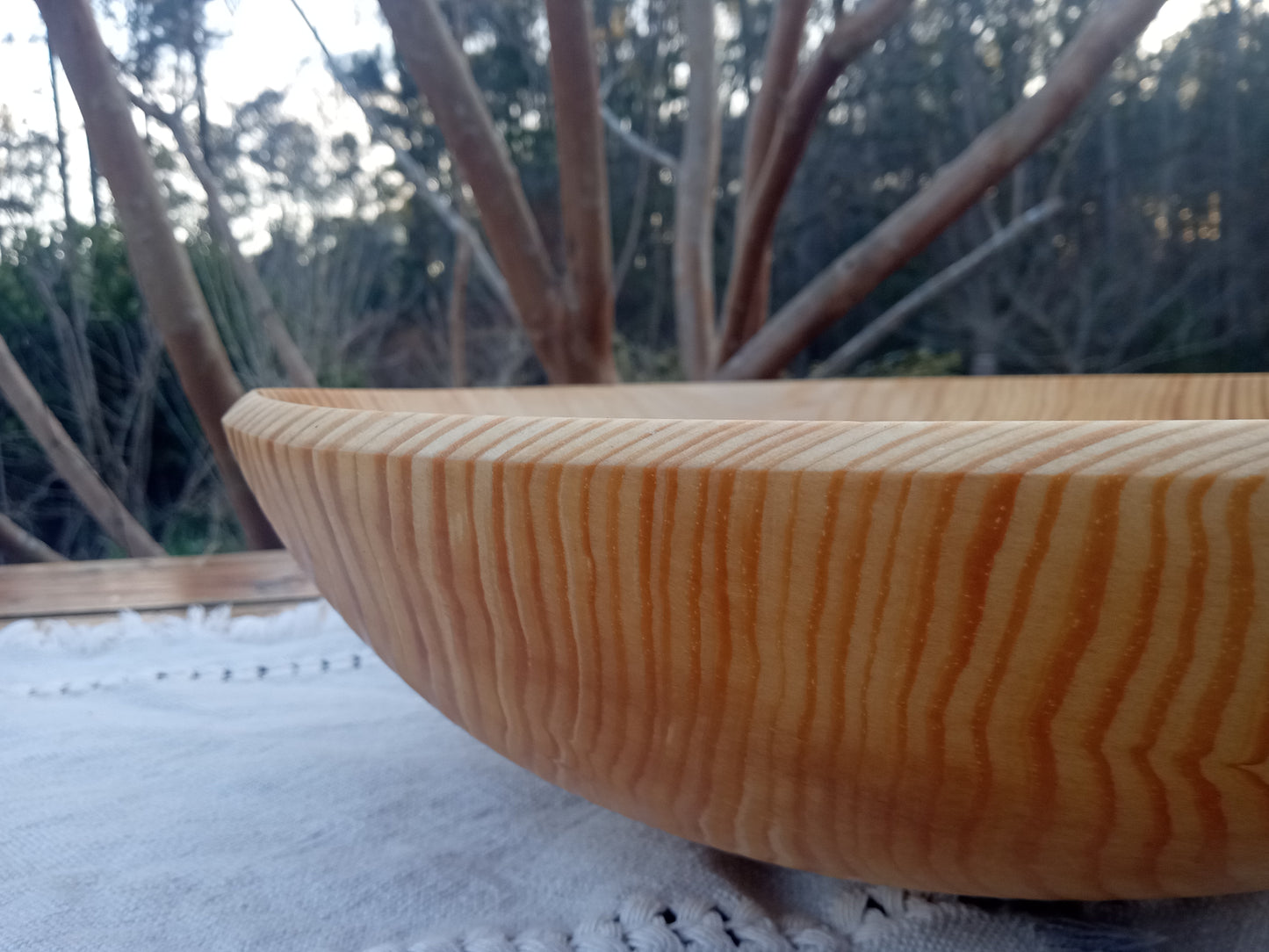 14" Blonde Wood Salad Bowl Hand Turned from Southern Yellow Pine - Beautiful Handmade Wooden Serving Bowl - Housewarming Gift
