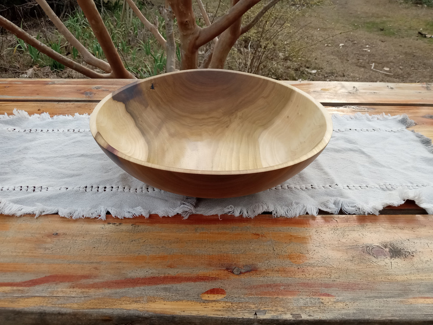 Large 16" Wooden Salad Bowl - Handmade Rainbow Tulip Wood Serving Bowl - Unique Wood Gifts for Her