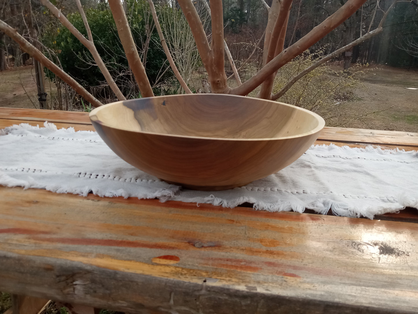 Large 16" Wooden Salad Bowl - Handmade Rainbow Tulip Wood Serving Bowl - Unique Wood Gifts for Her