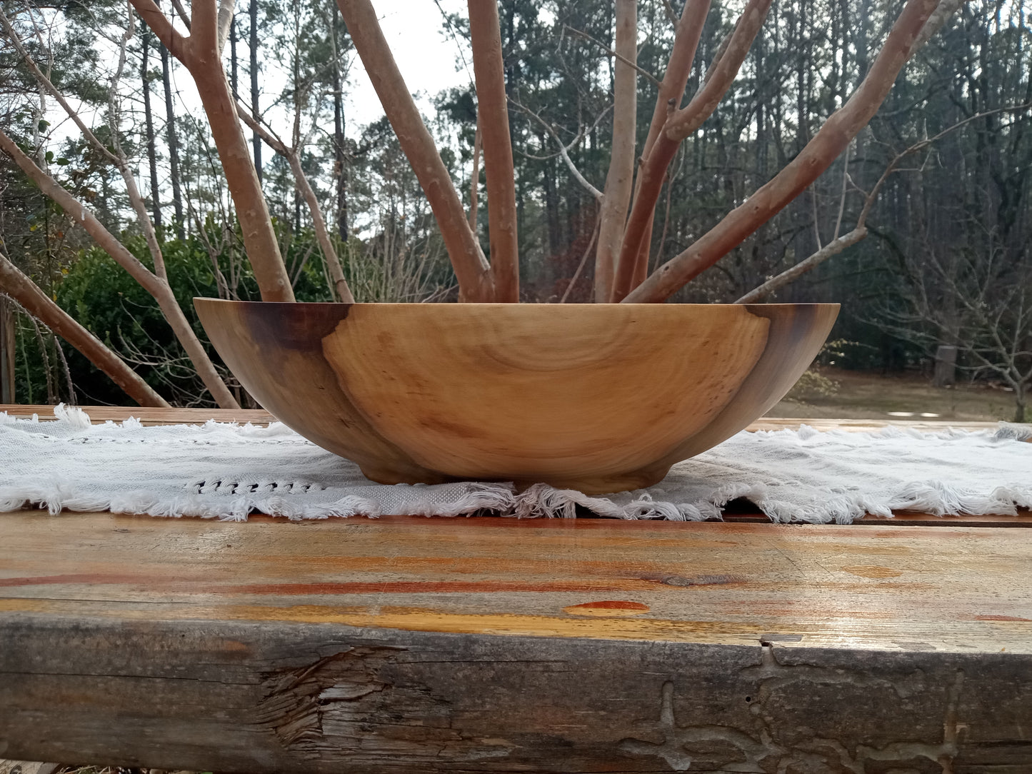 Large 16" Wooden Salad Bowl - Handmade Rainbow Tulip Wood Serving Bowl - Unique Wood Gifts for Her