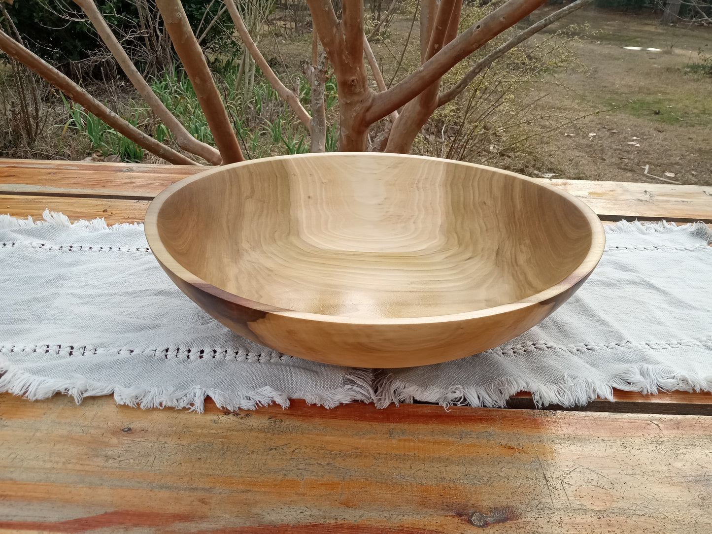Large 16" Wooden Salad Bowl - Handmade Rainbow Tulip Wood Serving Bowl - Unique Wood Gifts for Her