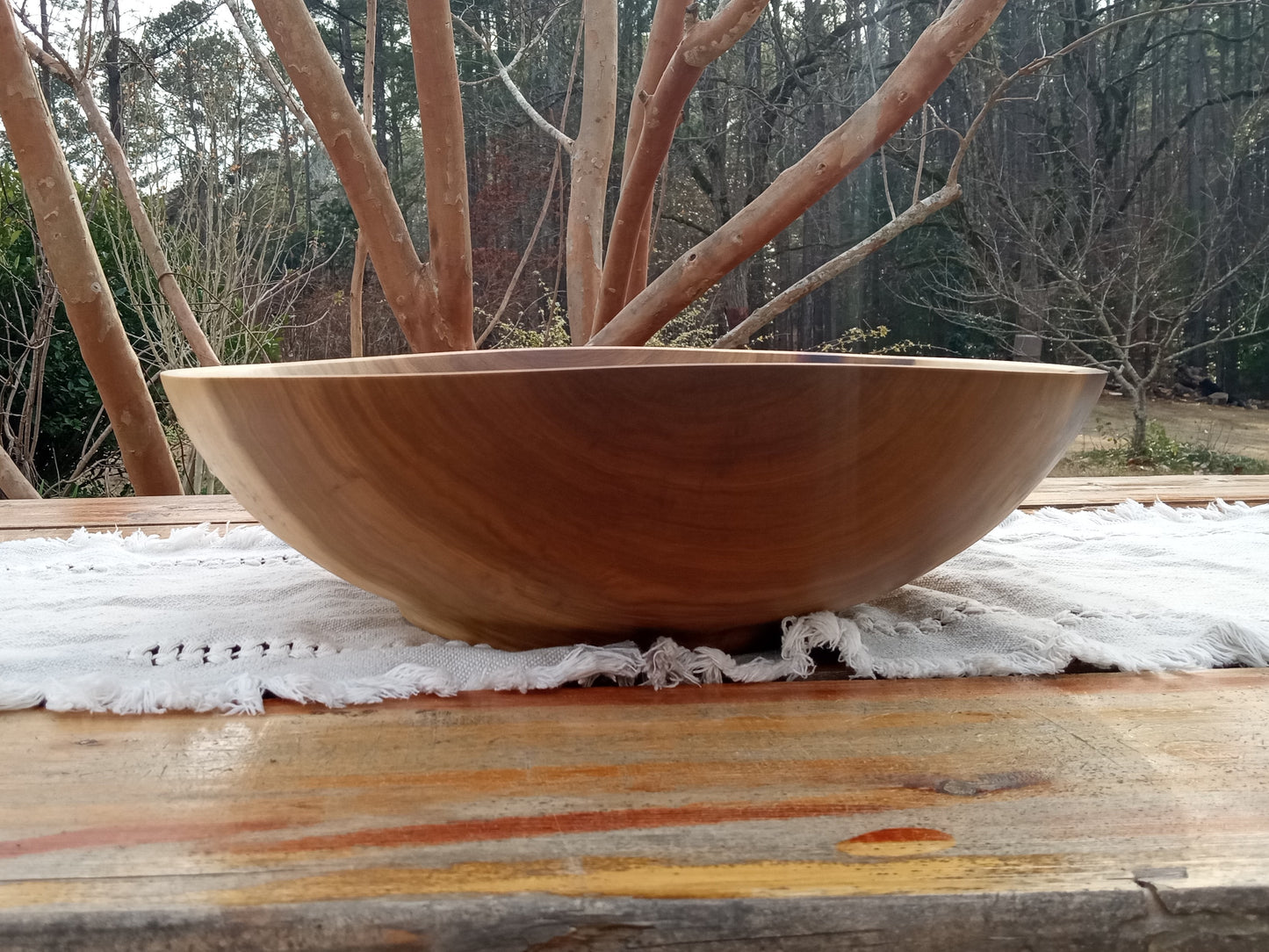 Large 16" Wooden Salad Bowl - Handmade Rainbow Tulip Wood Serving Bowl - Unique Wood Gifts for Her