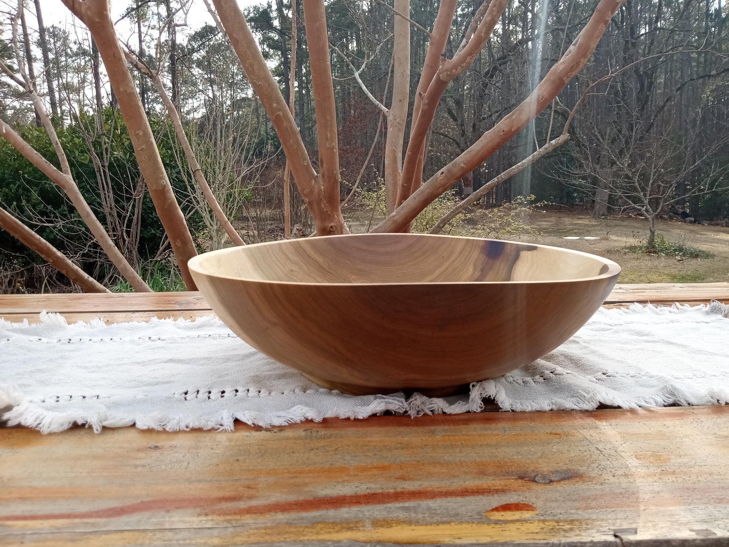 Large 16" Wooden Salad Bowl - Handmade Rainbow Tulip Wood Serving Bowl - Unique Wood Gifts for Her