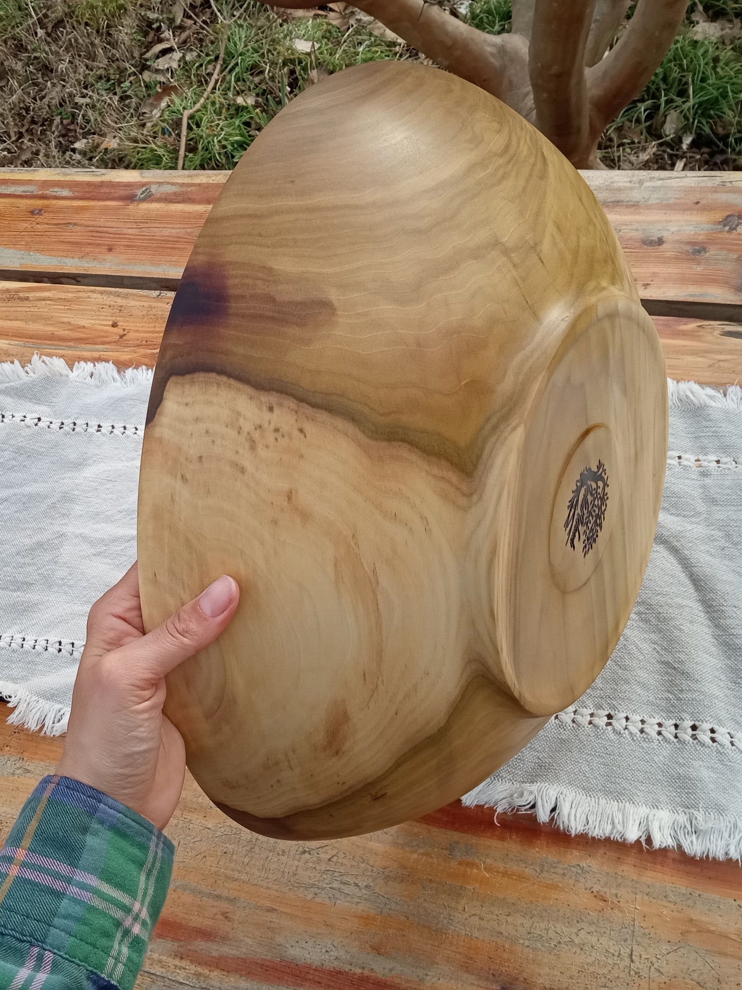 Large 16" Wooden Salad Bowl - Handmade Rainbow Tulip Wood Serving Bowl - Unique Wood Gifts for Her