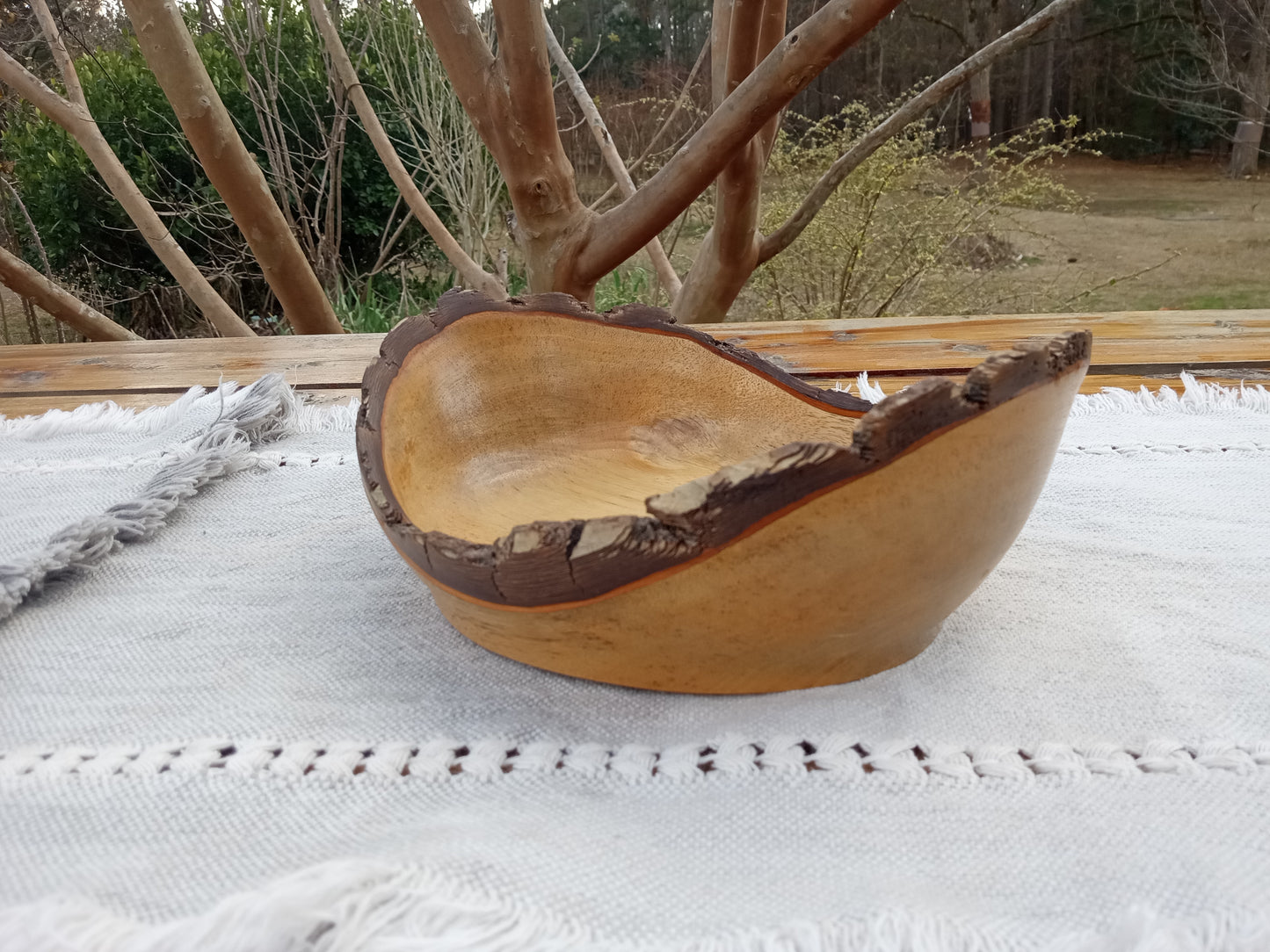 Live Edge Persimmon Wood Bowl: Handmade Rustic Centerpiece
