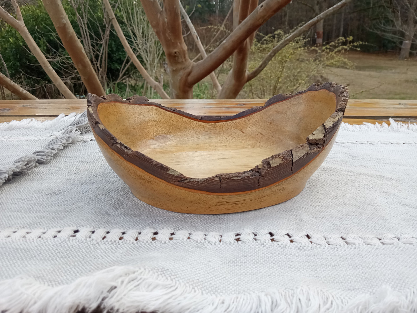 Live Edge Persimmon Wood Bowl: Handmade Rustic Centerpiece