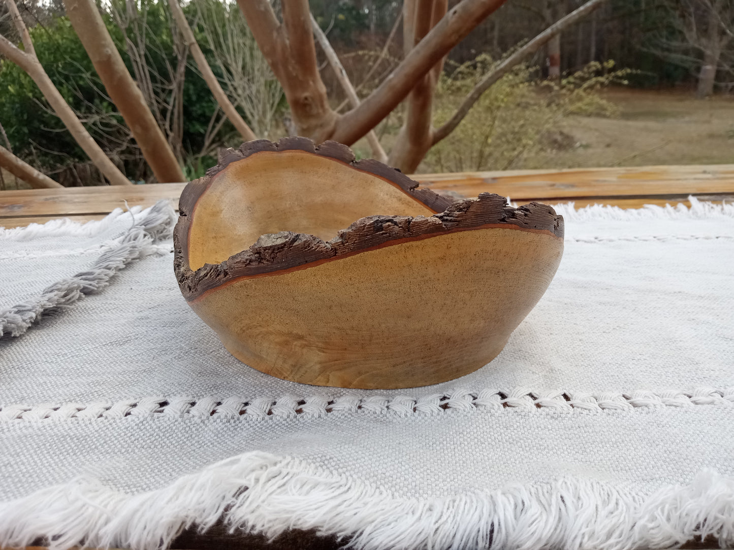 Live Edge Persimmon Wood Bowl: Handmade Rustic Centerpiece