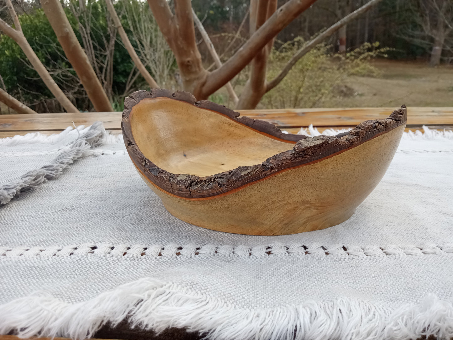 Live Edge Persimmon Wood Bowl: Handmade Rustic Centerpiece