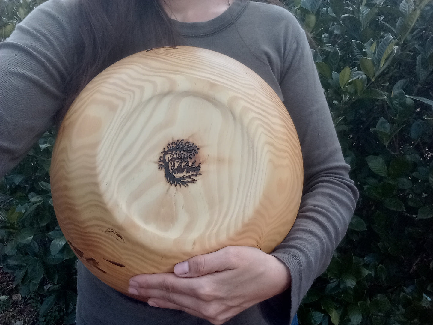 14" Pine Wood Fruit Bowl: Burl Detail, Handmade