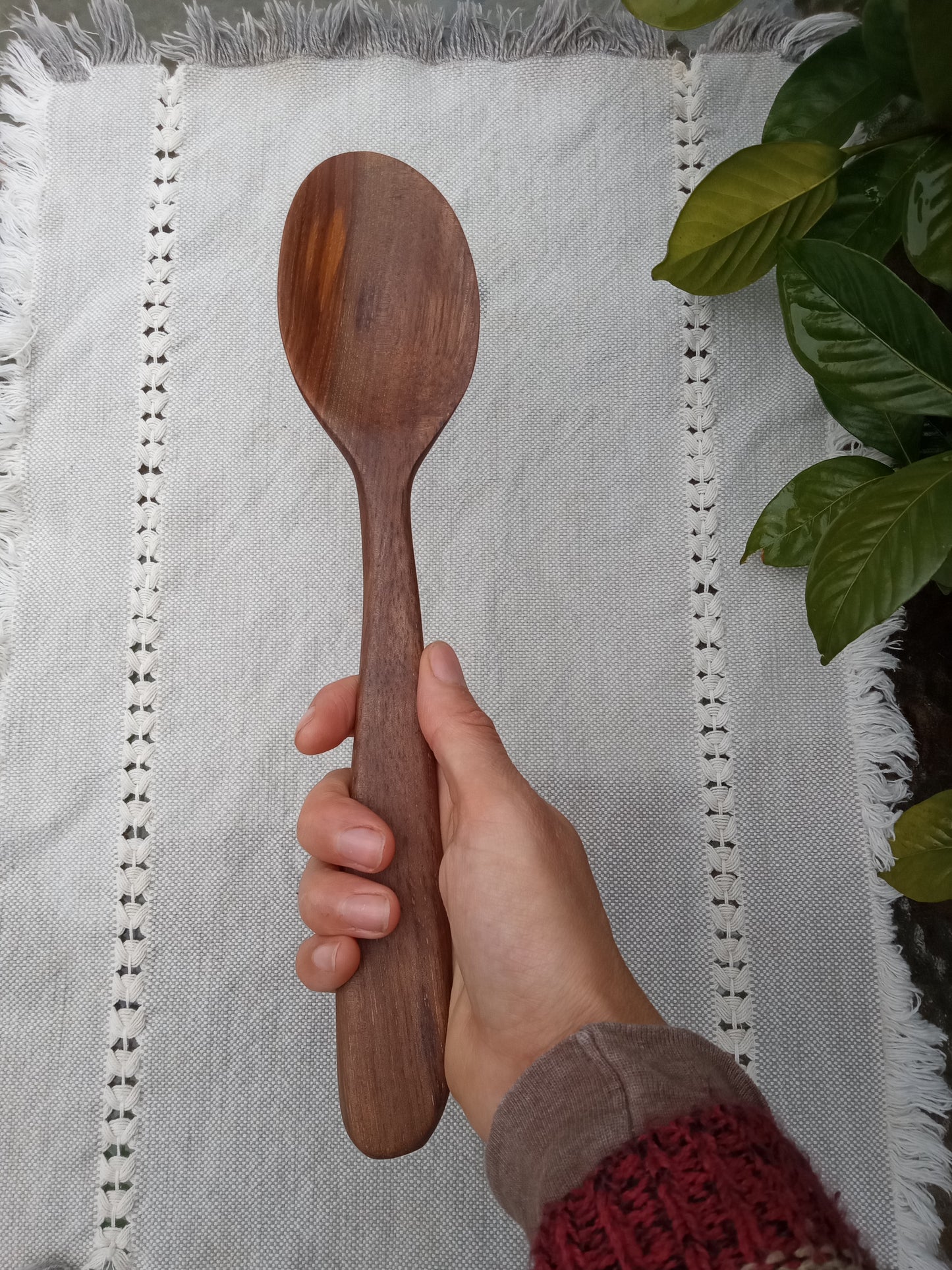 Handmade Wooden Spoon Carved from Pecan Wood with a Stout Handle Ideal for Serving & Mixing - Unique Wood Gift for the Cook