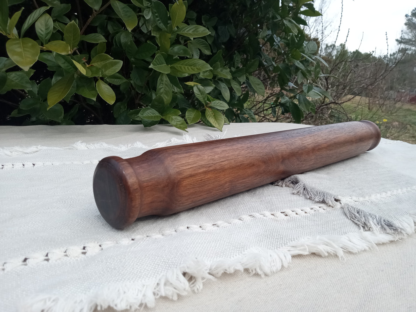 21" Wooden Rolling Pin Turned from Black Walnut Wood - Gift for the Baker - Handmade Blunt End Pastry Roller - Functional Kitchen Wall Decor