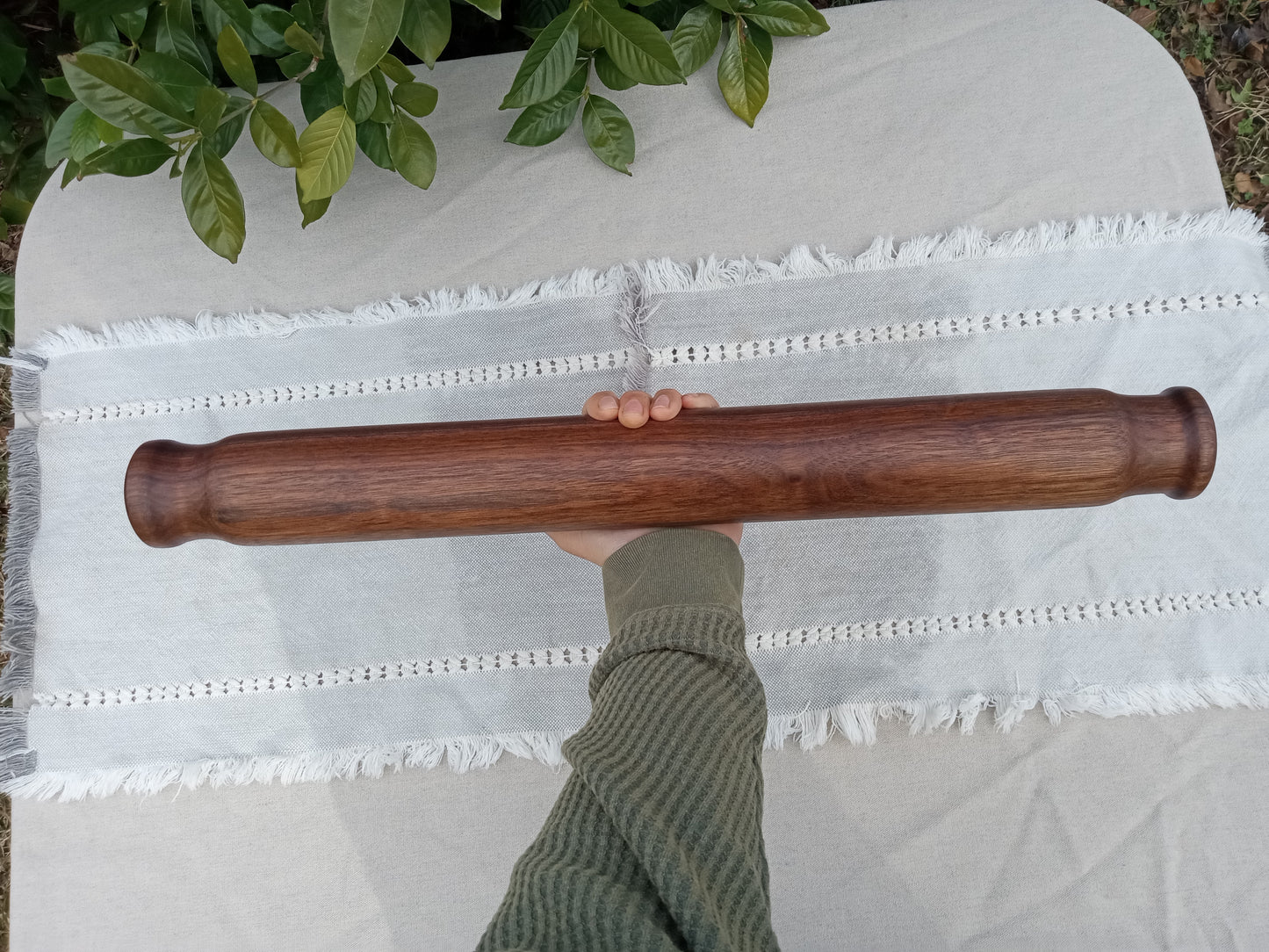 21" Wooden Rolling Pin Turned from Black Walnut Wood - Gift for the Baker - Handmade Blunt End Pastry Roller - Functional Kitchen Wall Decor