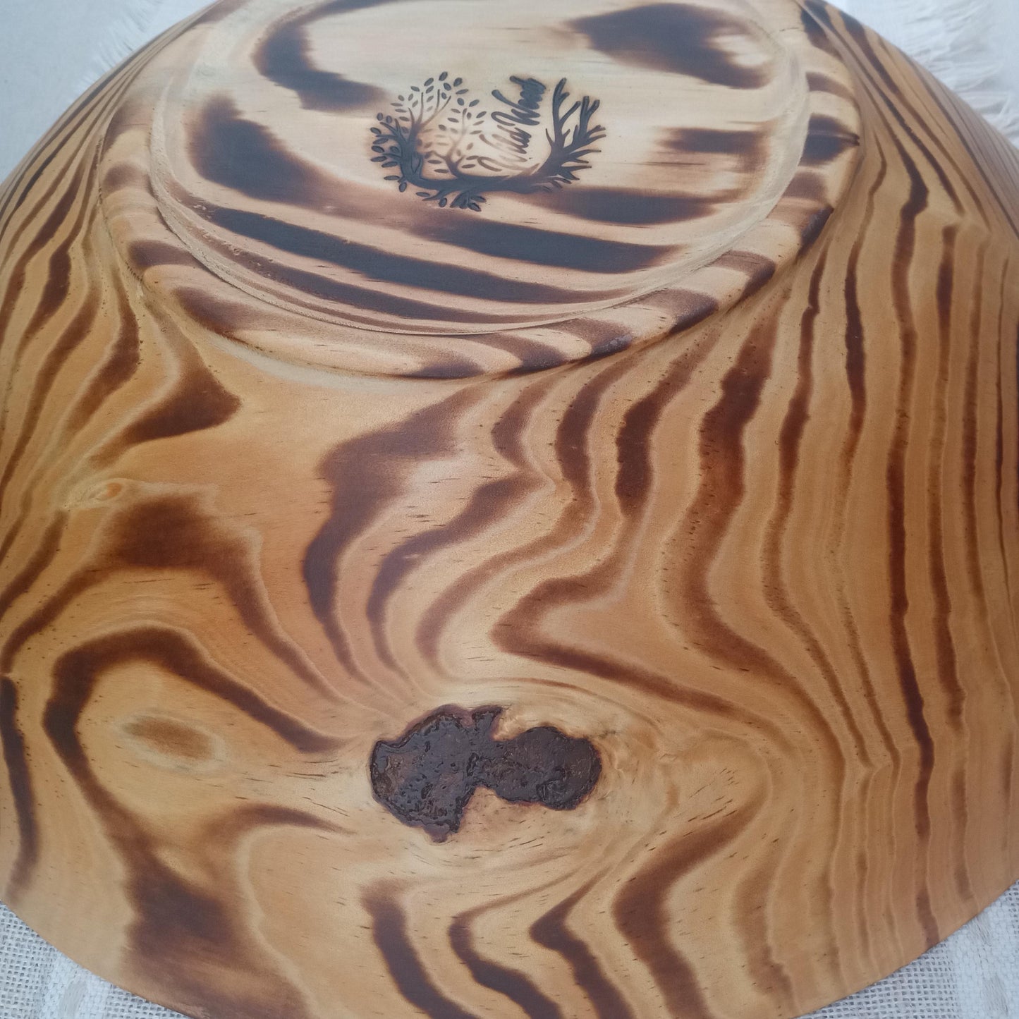 14" Torched Wood Fruit Bowl: Handmade, Pine Wood Centerpiece