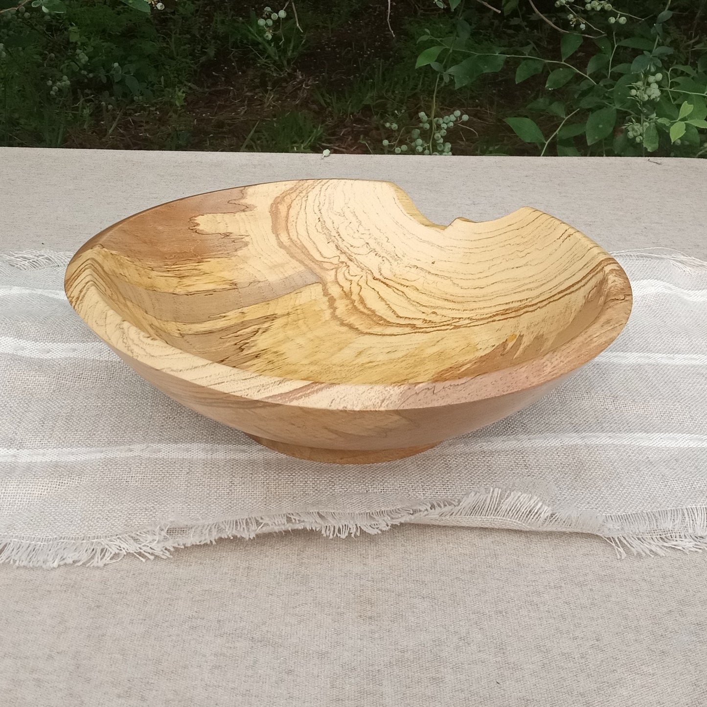 Wooden Fruit Bowl: Pecan Wood, Natural Edge Design, Handmade (12")