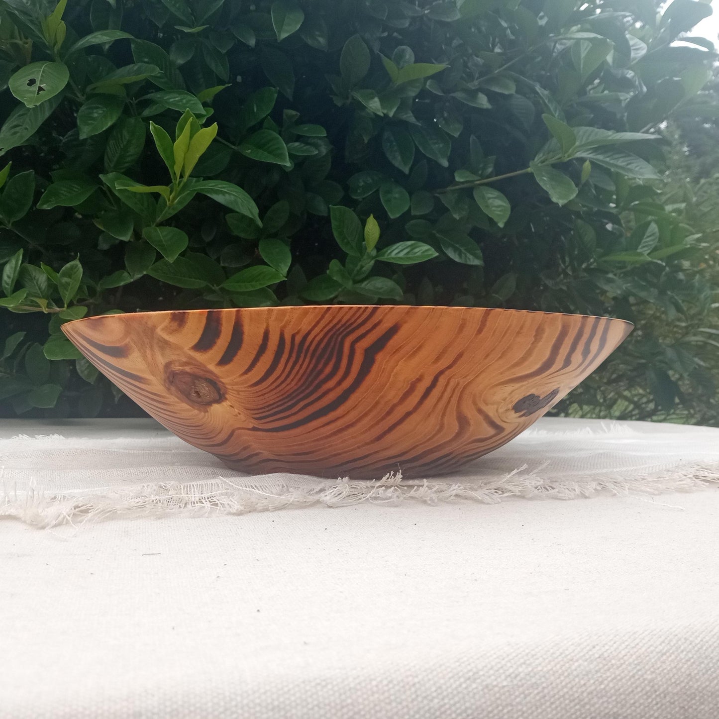 14" Torched Wood Fruit Bowl: Handmade, Pine Wood Centerpiece