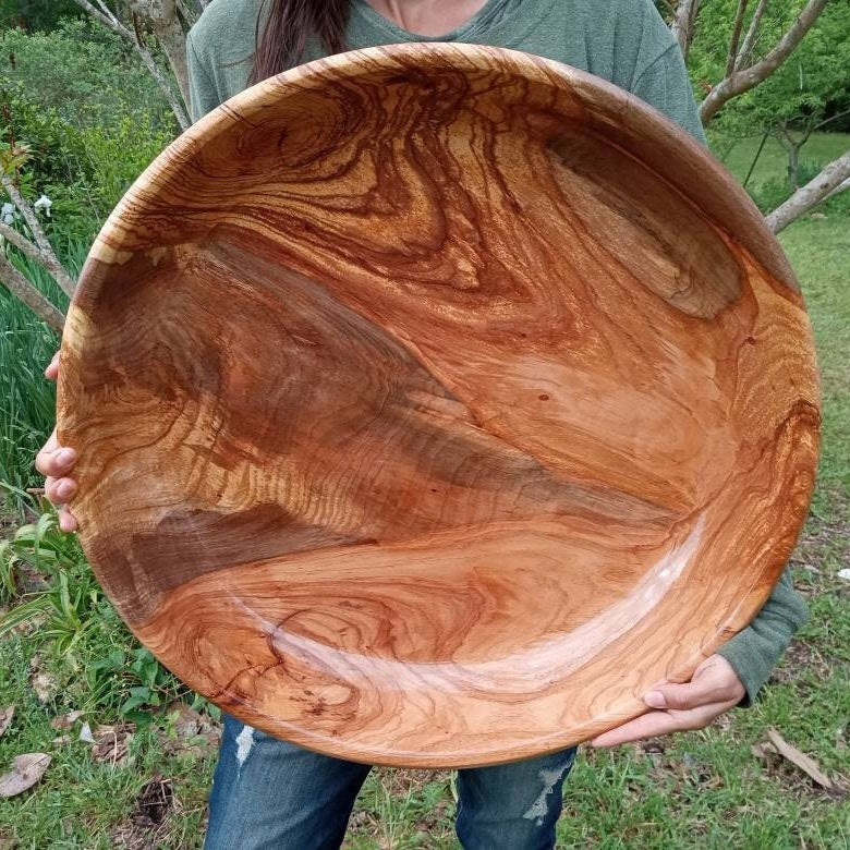22" Handmade Pecan Wood Burl Bowl - Extra Large Decorative Wooden Centerpiece for Conference Table - Rare Oversized Turned Wood Bowl - Unique Art