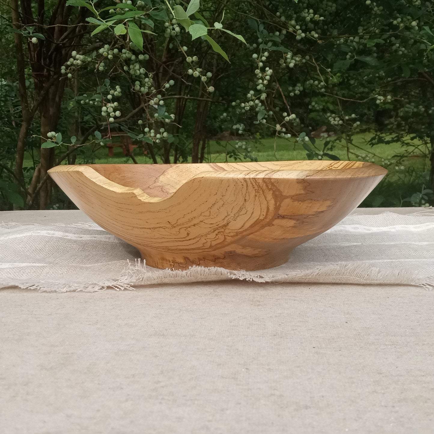 Wooden Fruit Bowl: Pecan Wood, Natural Edge Design, Handmade (12")