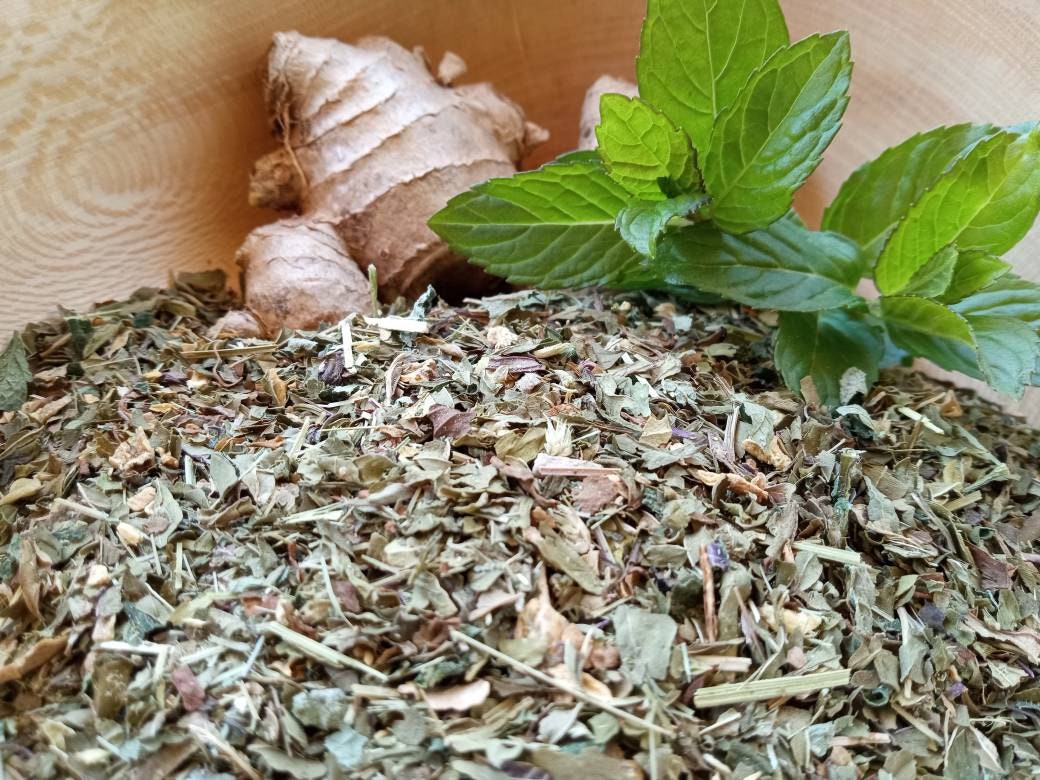 Wake Up - Organic Peppermint Ginger Tea with Lemongrass - Loose Leaf Herbal Tea to Aid Healthy Digestion - Tea Lovers Gift