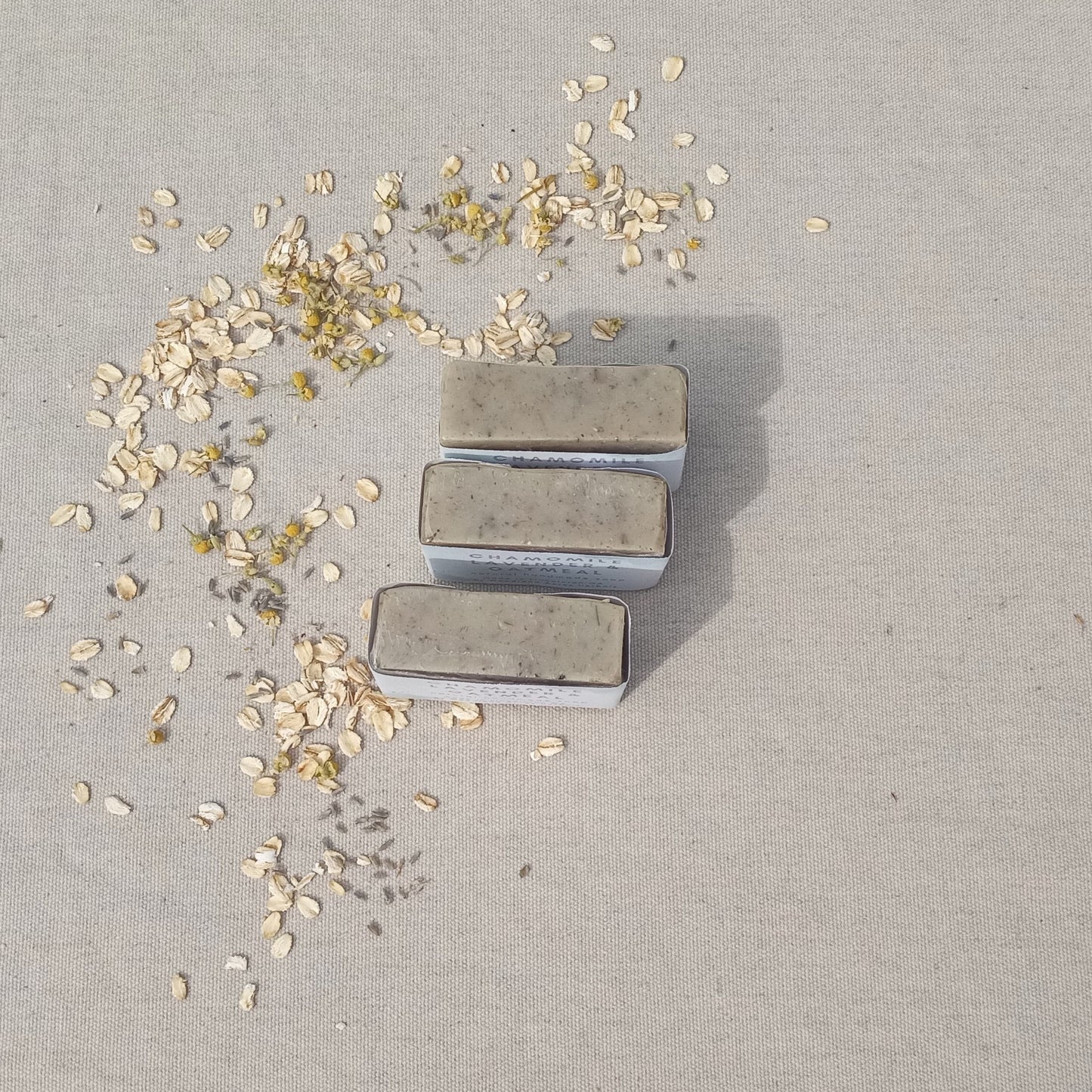 Chamomile Soap Infused with Oatmeal & Lavender Buds - Gently Exfoliating Natural Herbal Vegan Bar Soap made with Olive Oil and Shea Butter