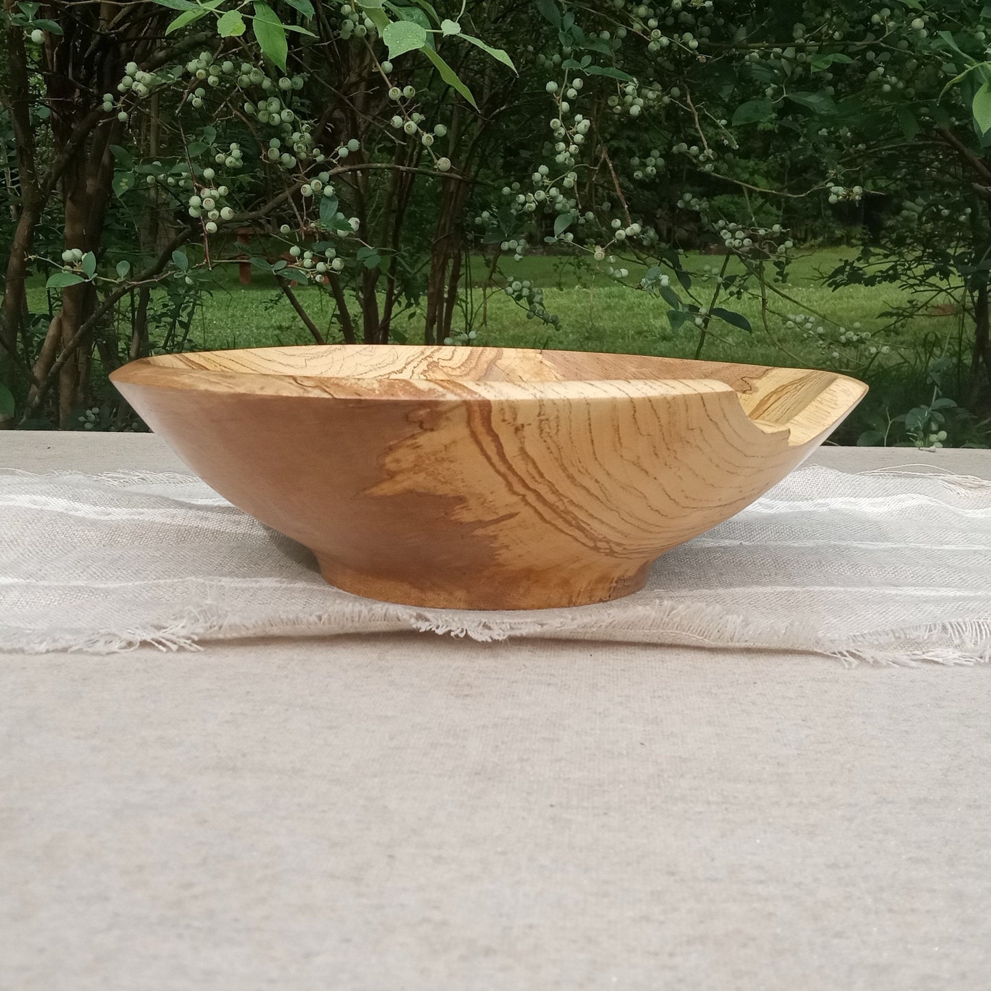 Wooden Fruit Bowl: Pecan Wood, Natural Edge Design, Handmade (12")