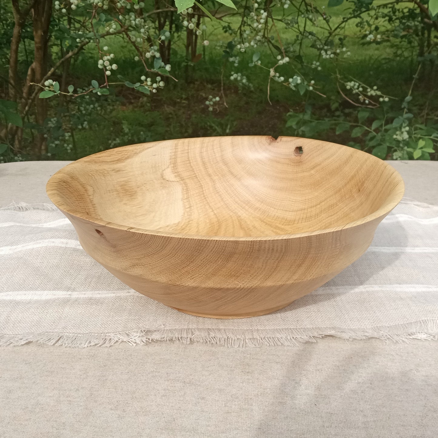 Handmade White Oak Wood Fruit Bowl with Holes: 14" Rustic Centerpiece