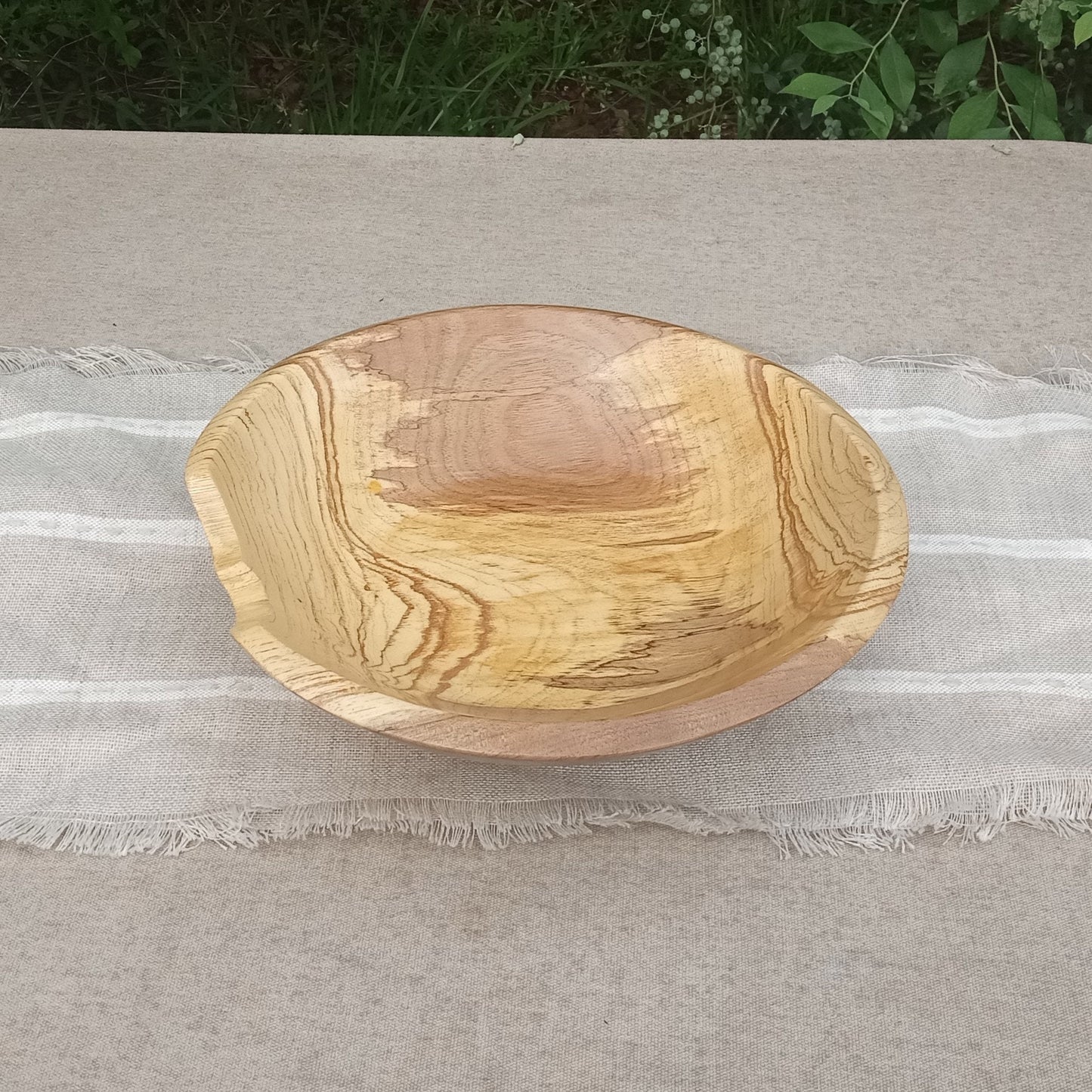 Wooden Fruit Bowl: Pecan Wood, Natural Edge Design, Handmade (12")