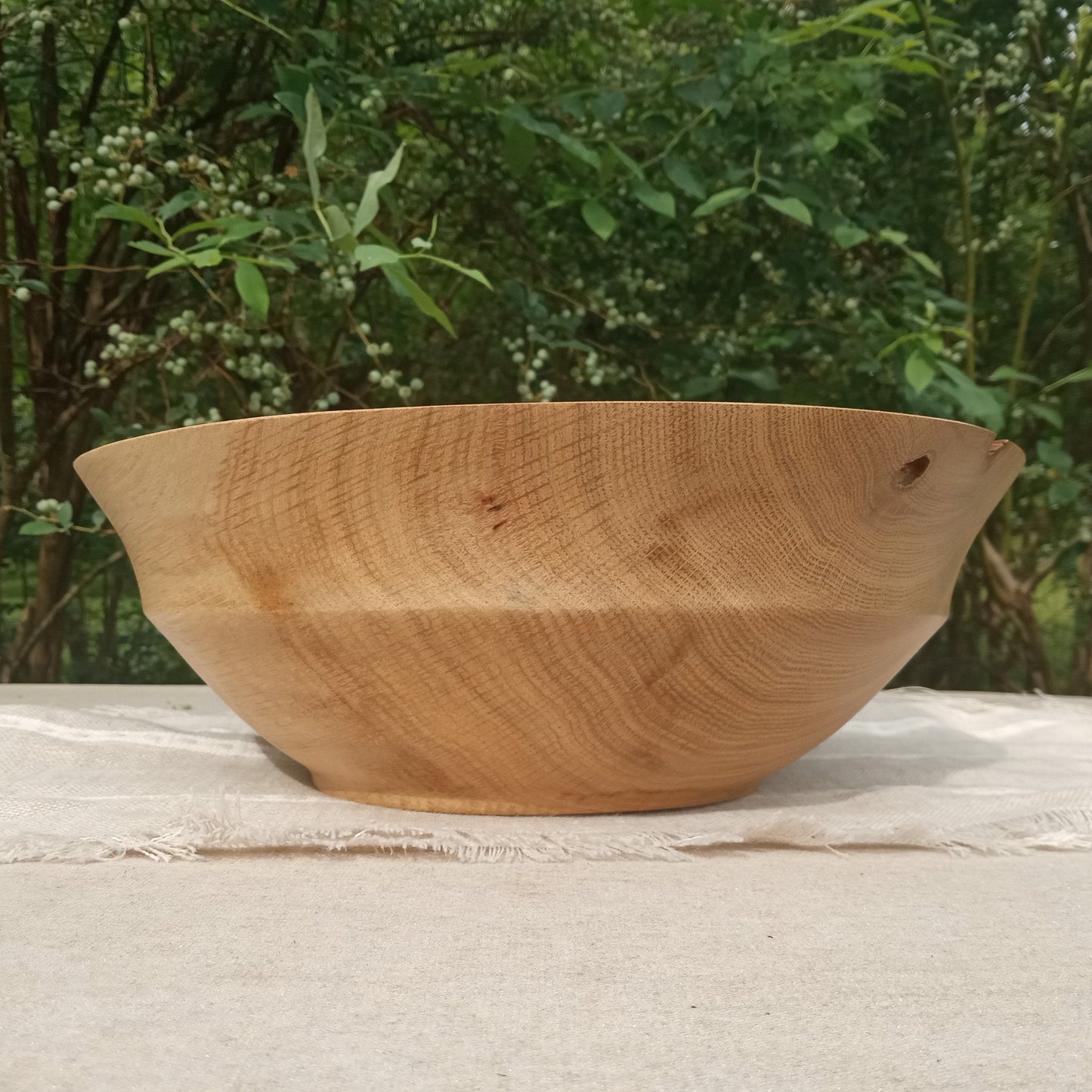 Handmade White Oak Wood Fruit Bowl with Holes: 14" Rustic Centerpiece