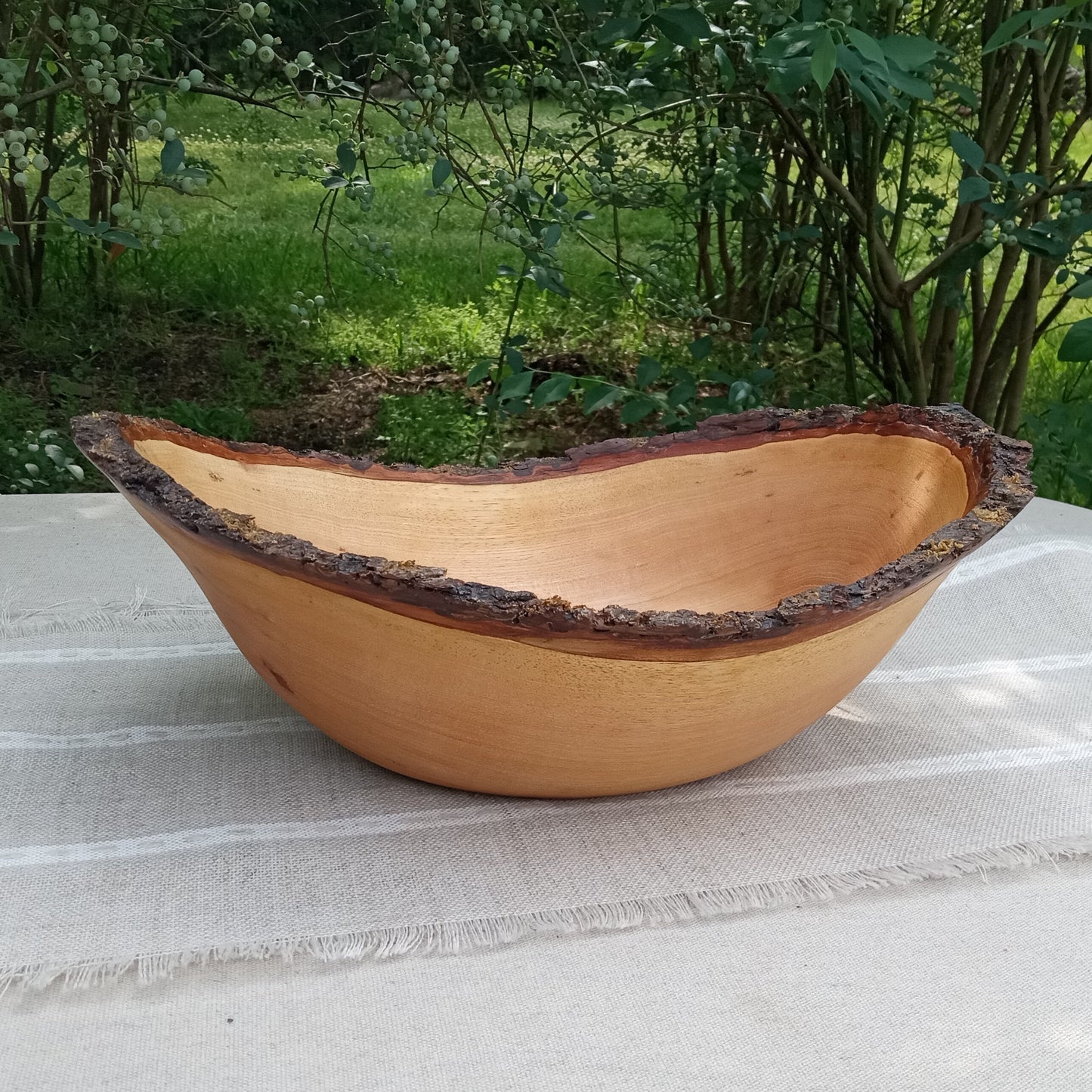 Live Edge Wood Bowl: Rustic Farmhouse Centerpiece, 14"