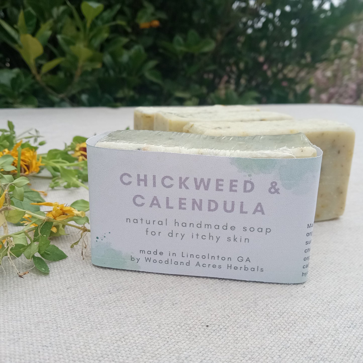 Calendula Soap with Chickweed Herb - Unscented Moisturizing Herbal Soap Bars for Sensitive Skin - Handmade Tallow Soap with Olive Oil