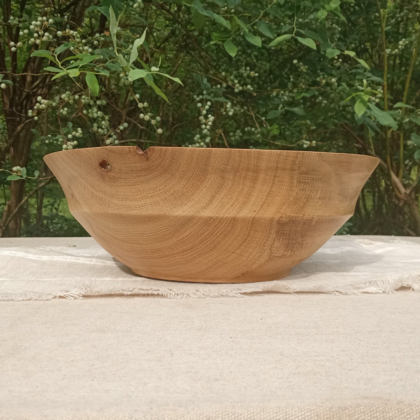 Handmade White Oak Wood Fruit Bowl with Holes: 14" Rustic Centerpiece