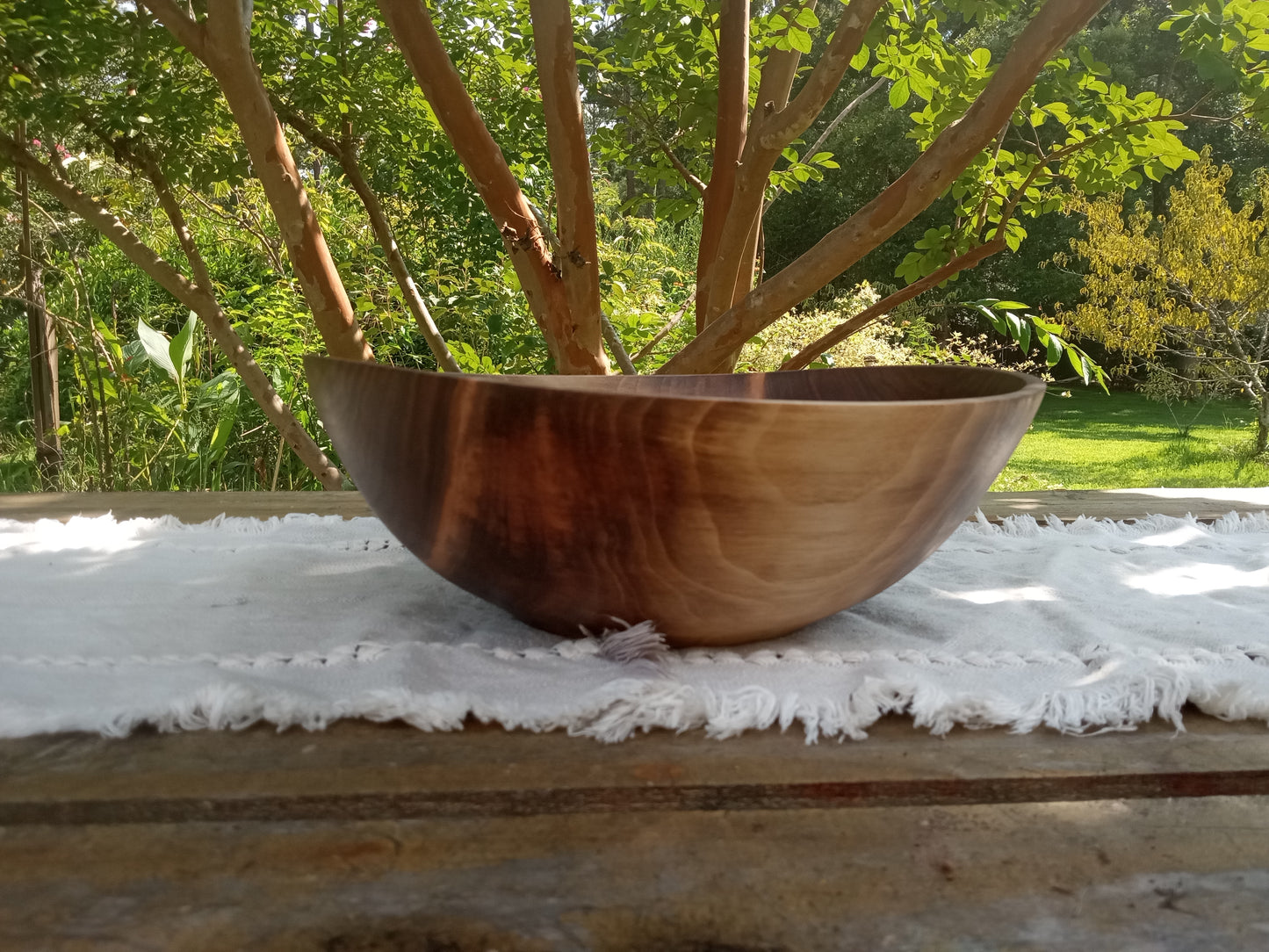 12" Walnut Wood Salad Bowl - Large Handcrafted Wooden Salad Serving Bowl - Handmade Anniversary Gift