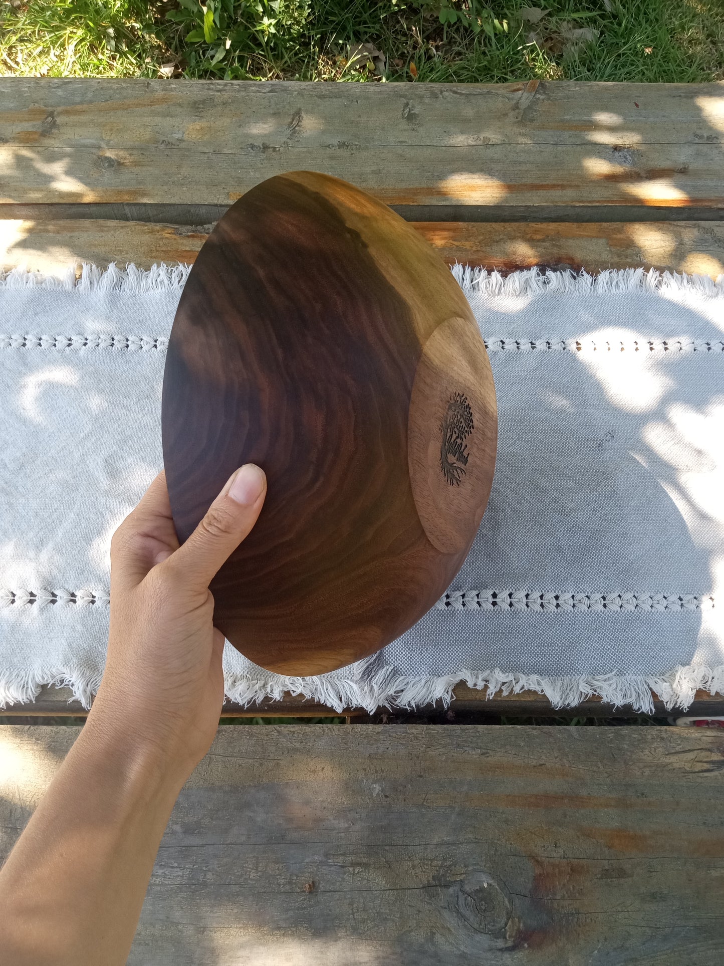 2 Serving Black Walnut Wood Salad Bowl: Handmade, Low-profile Design (11")