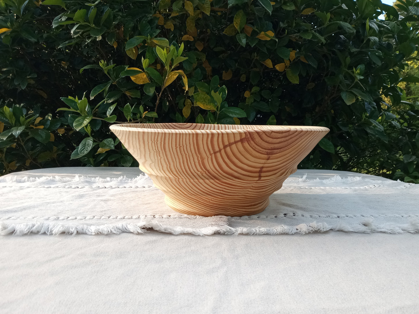 Handmade Pine Wood Salad Bowl: Large Tapered Centerpiece (14 inch)