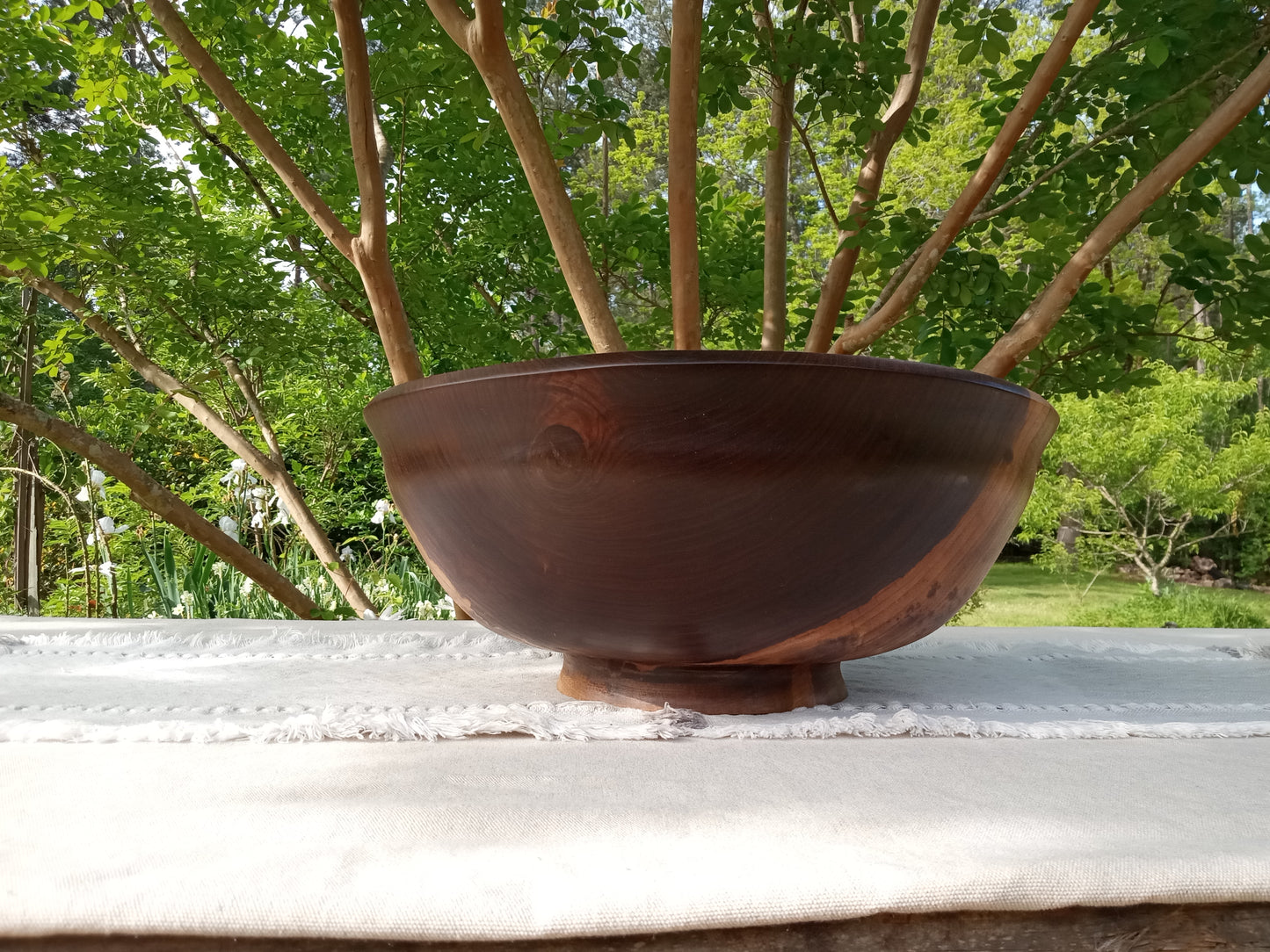 Extra-Large 17" Walnut Wood Pedestal Bowl with Burl Detail - Handmade Wooden Salad Bowl - Turned Wood Centerpiece - Handcrafted Wood Gifts