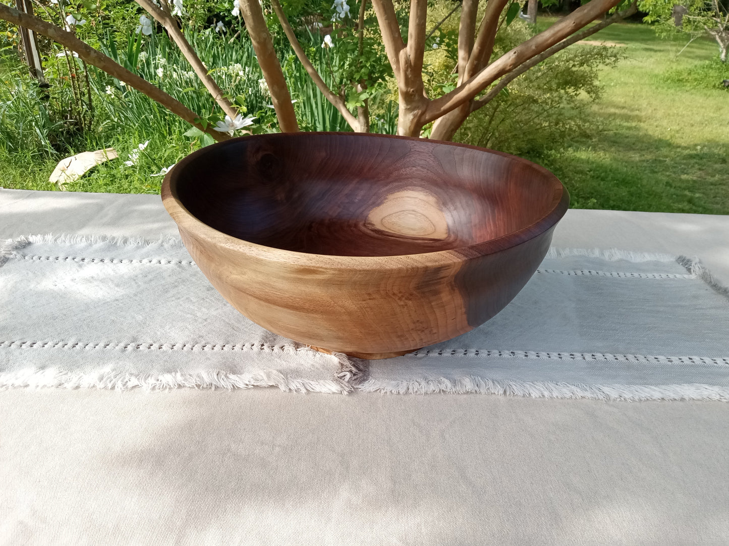 Extra-Large 17" Walnut Wood Pedestal Bowl with Burl Detail - Handmade Wooden Salad Bowl - Turned Wood Centerpiece - Handcrafted Wood Gifts