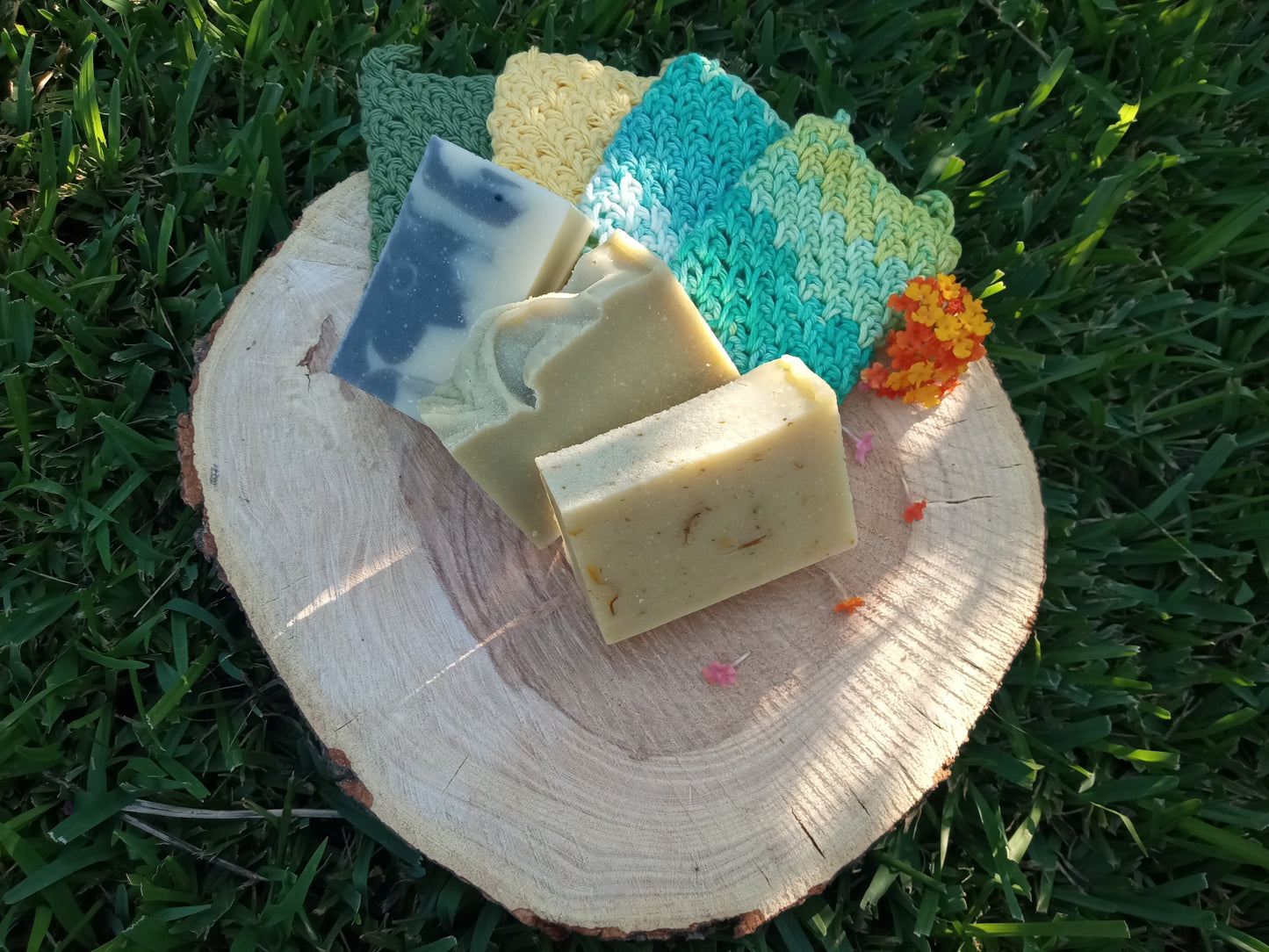 Handmade Soap Gift Set of 3 with Cotton Soap Saver - Herbal Skin care Gifts - Curated Soap Box - Biodegradable All-Natural Soap Bars